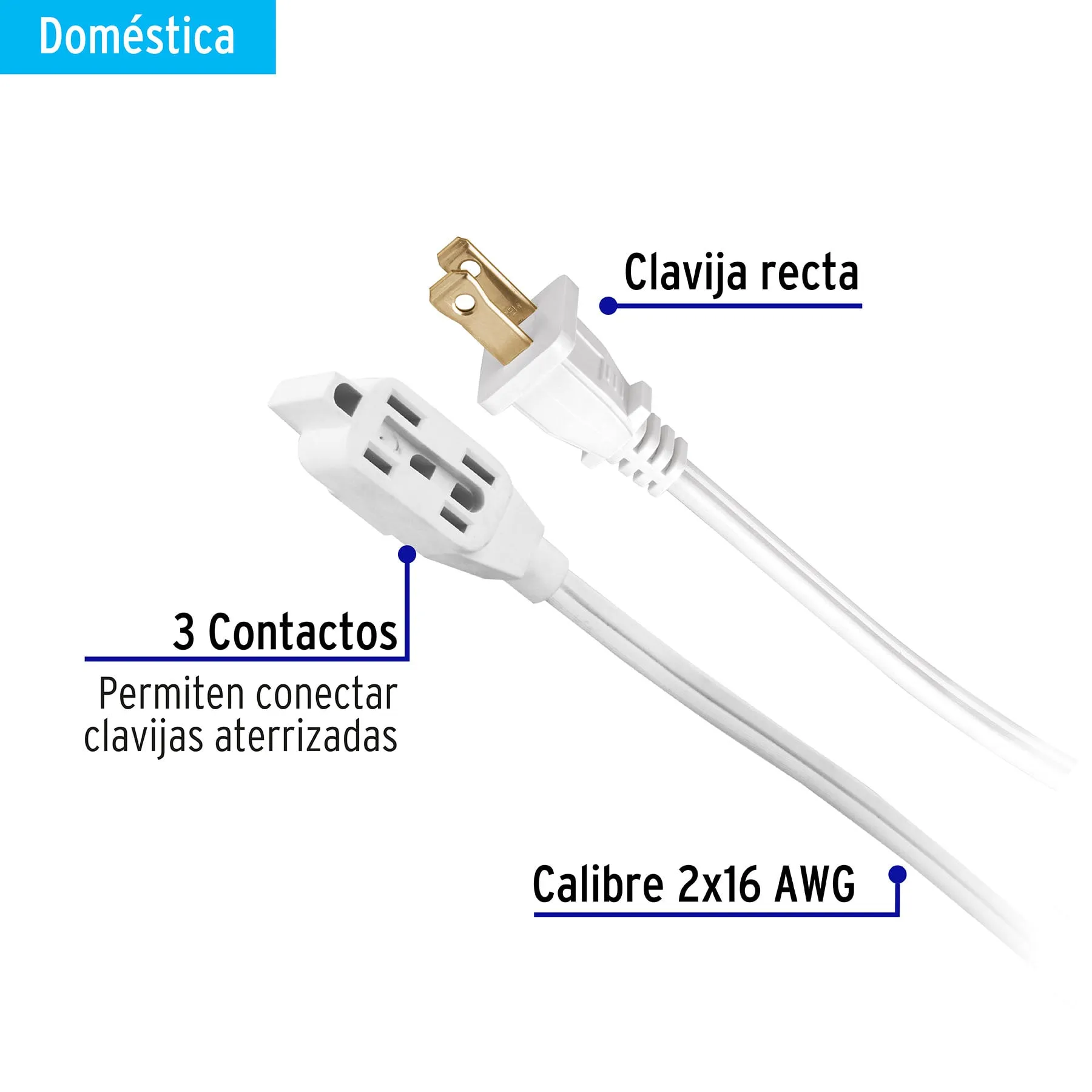 Extension electrica #16 2 m Volteck Uso domestico polarizada