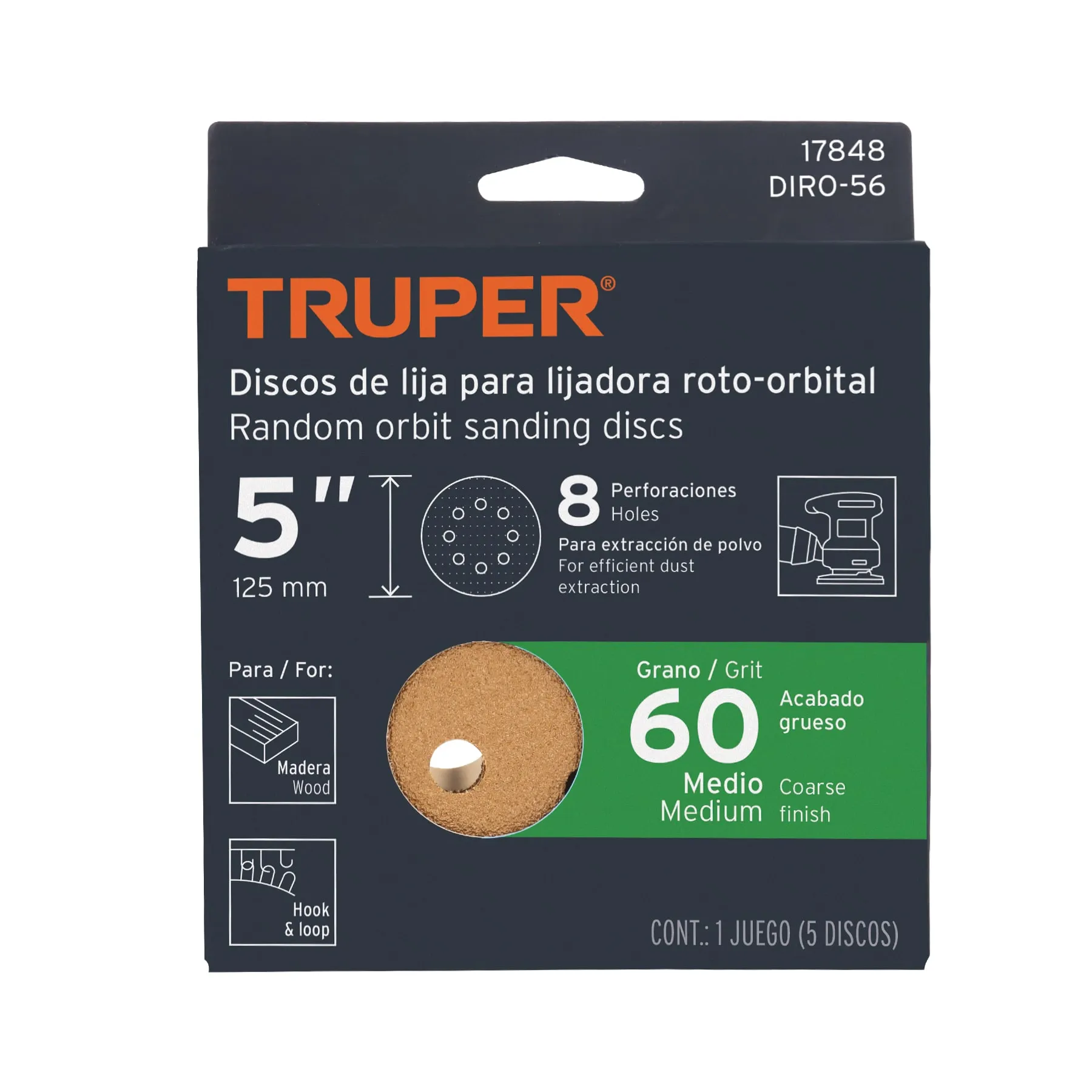 Lija orbital #60 Truper Paquete (5 pz)
