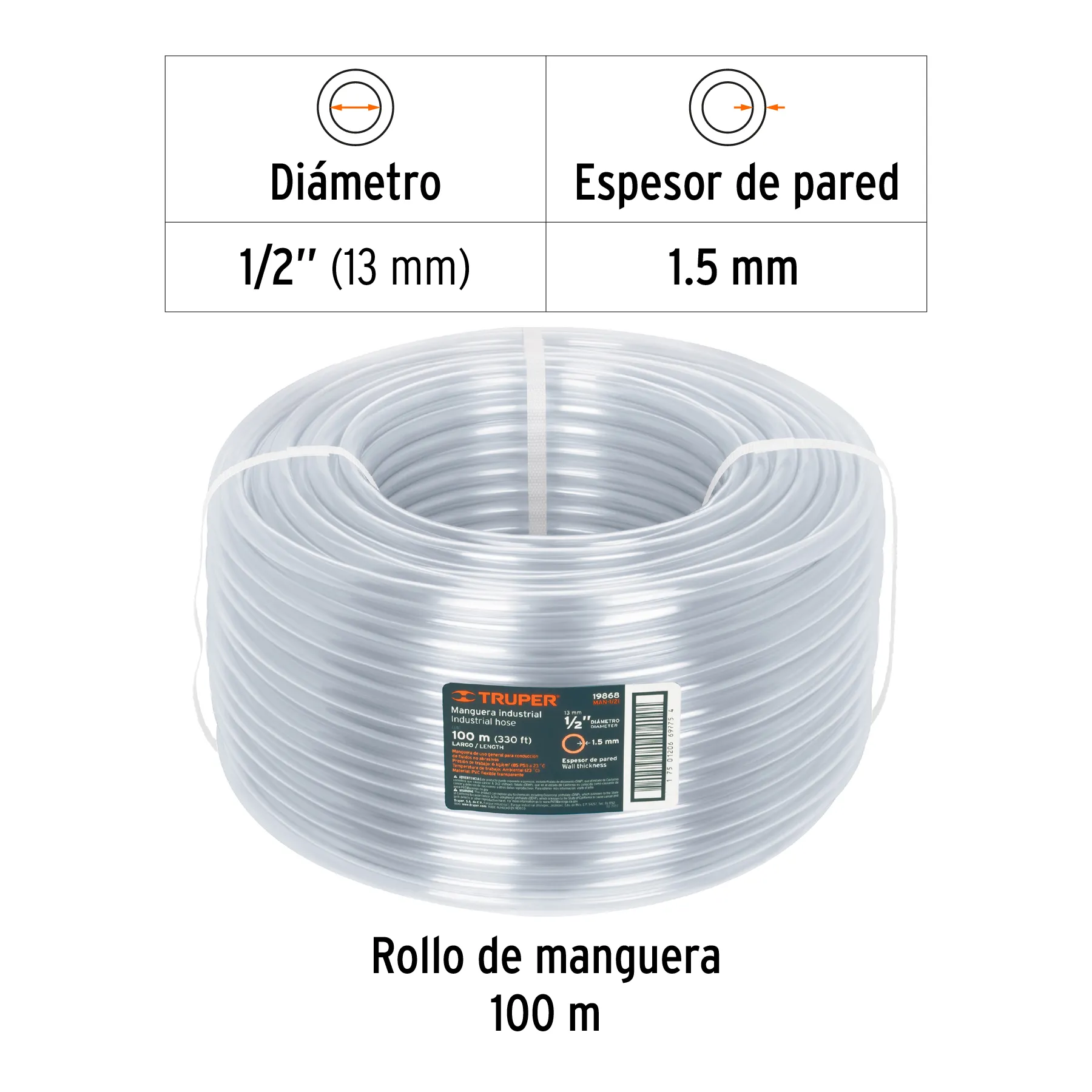Manguera para nivel Truper 1/2 " Por rollo (100 m)
