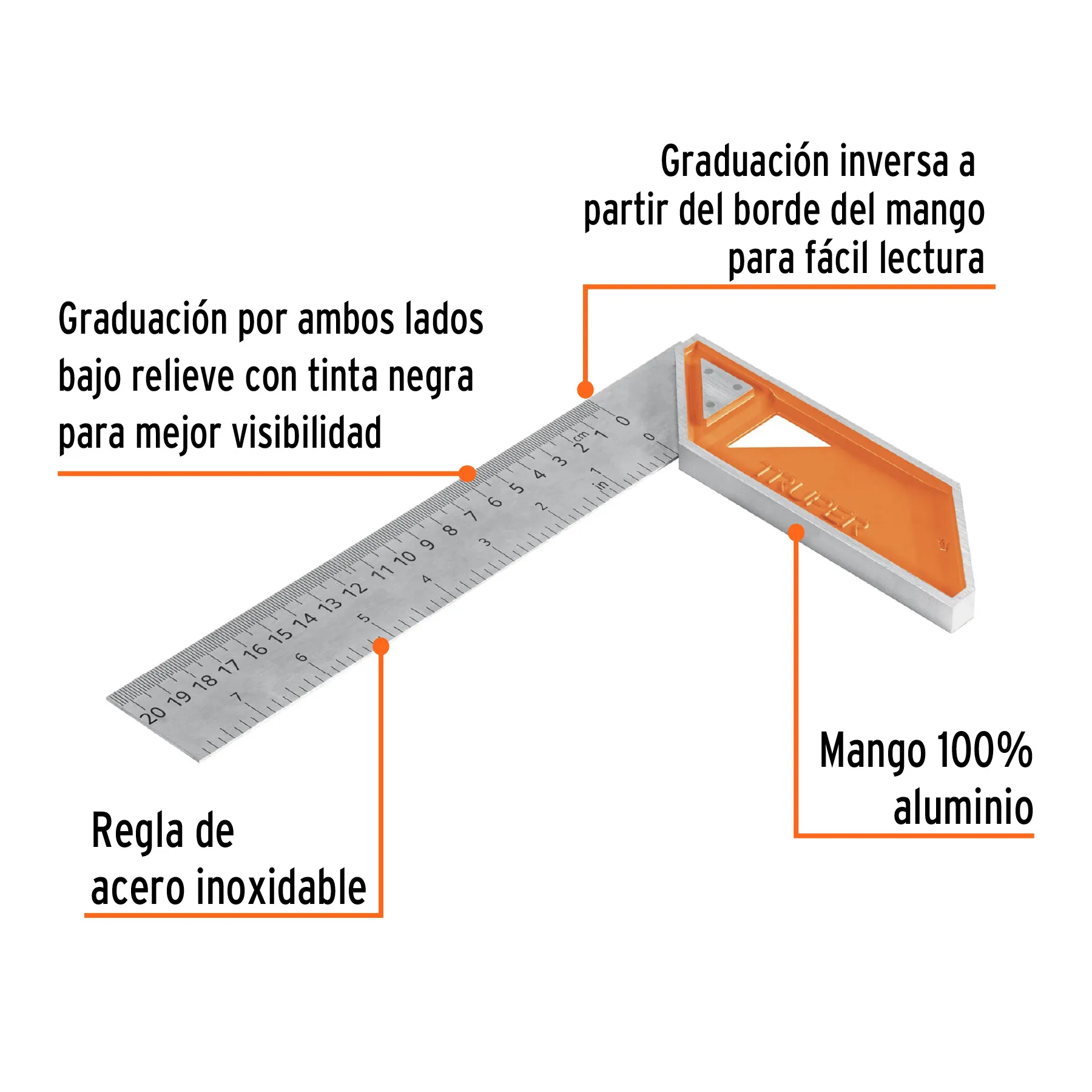 Escuadra 8 " (20 cm) Truper Mango de aluminio Para carpintero