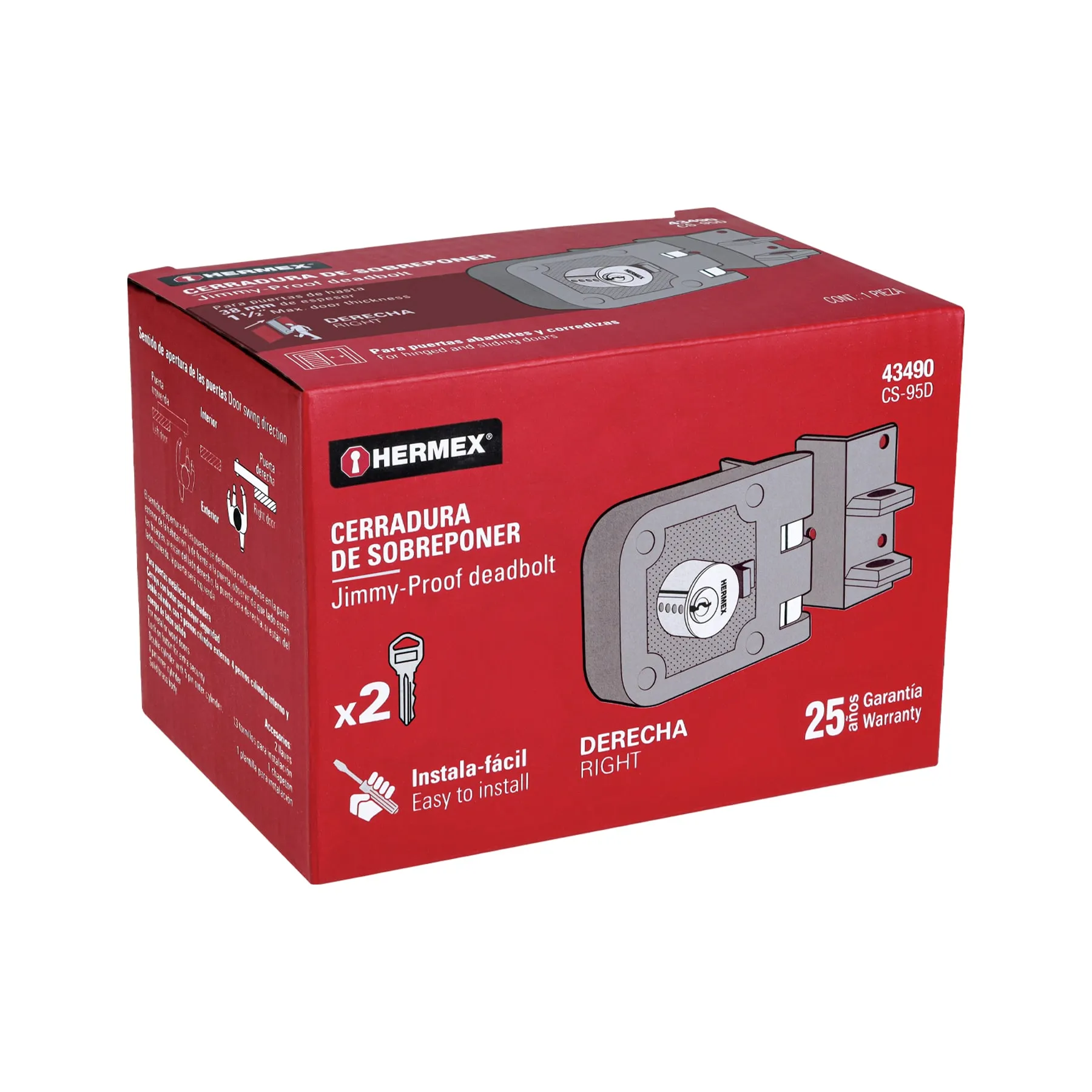 Cerradura de sobreponer Hermex Para puerta corredizas Derecha