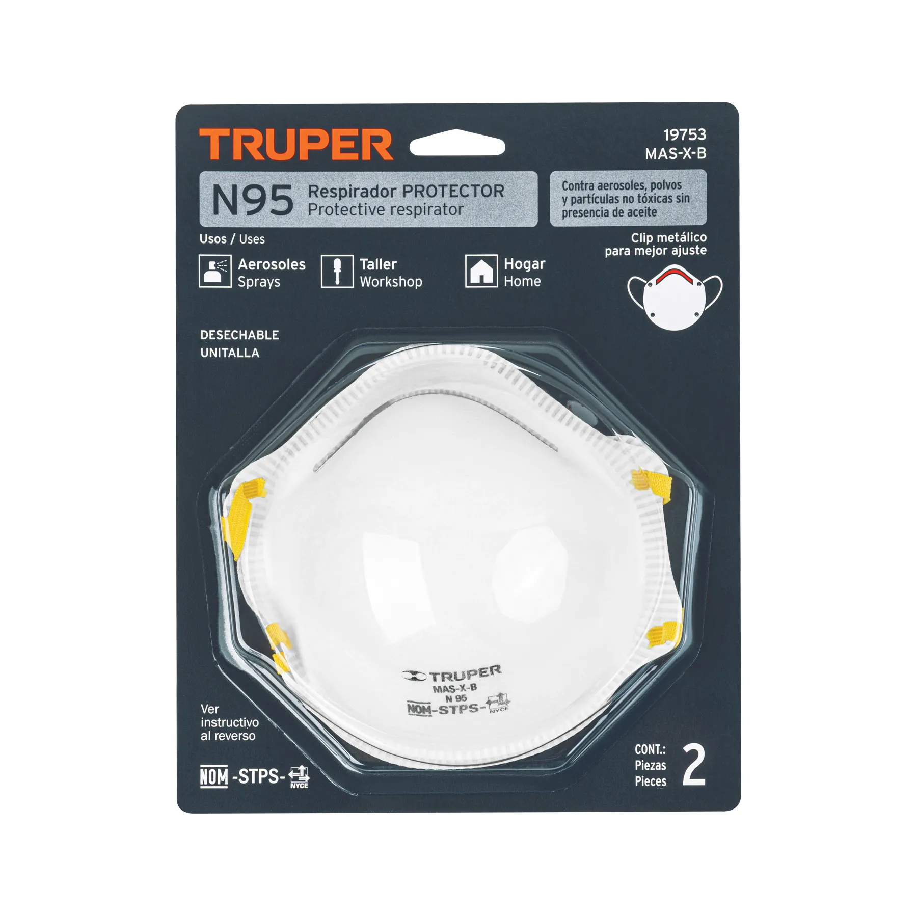 Cubrebocas (Respirador) Blanco Truper N95 Concha Blíster (2 pz)