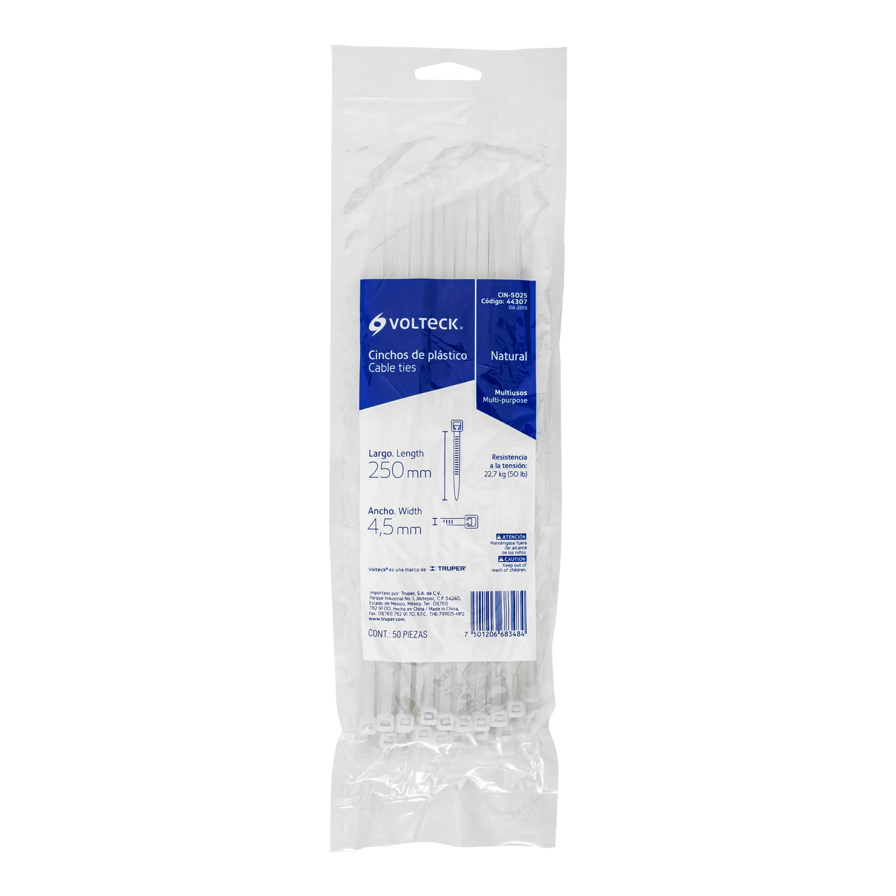 Cincho de plastico Blanco 25 cm Volteck Por bolsa (50 pz)