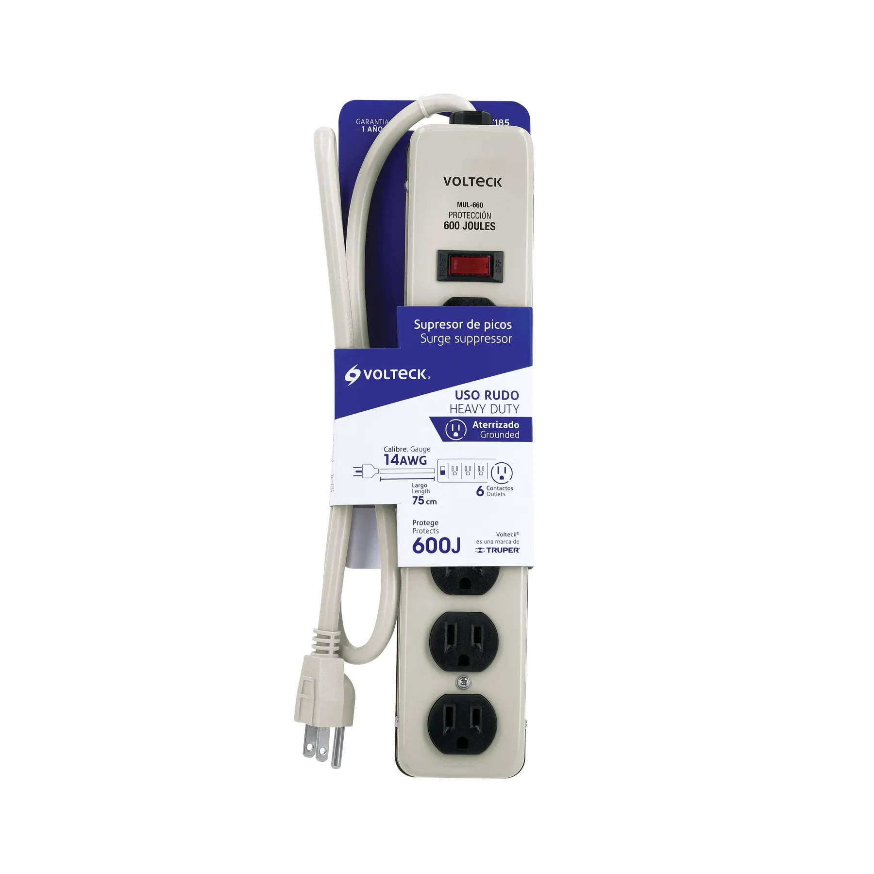 Multicontacto Volteck 6 Supresor de picos Rudo