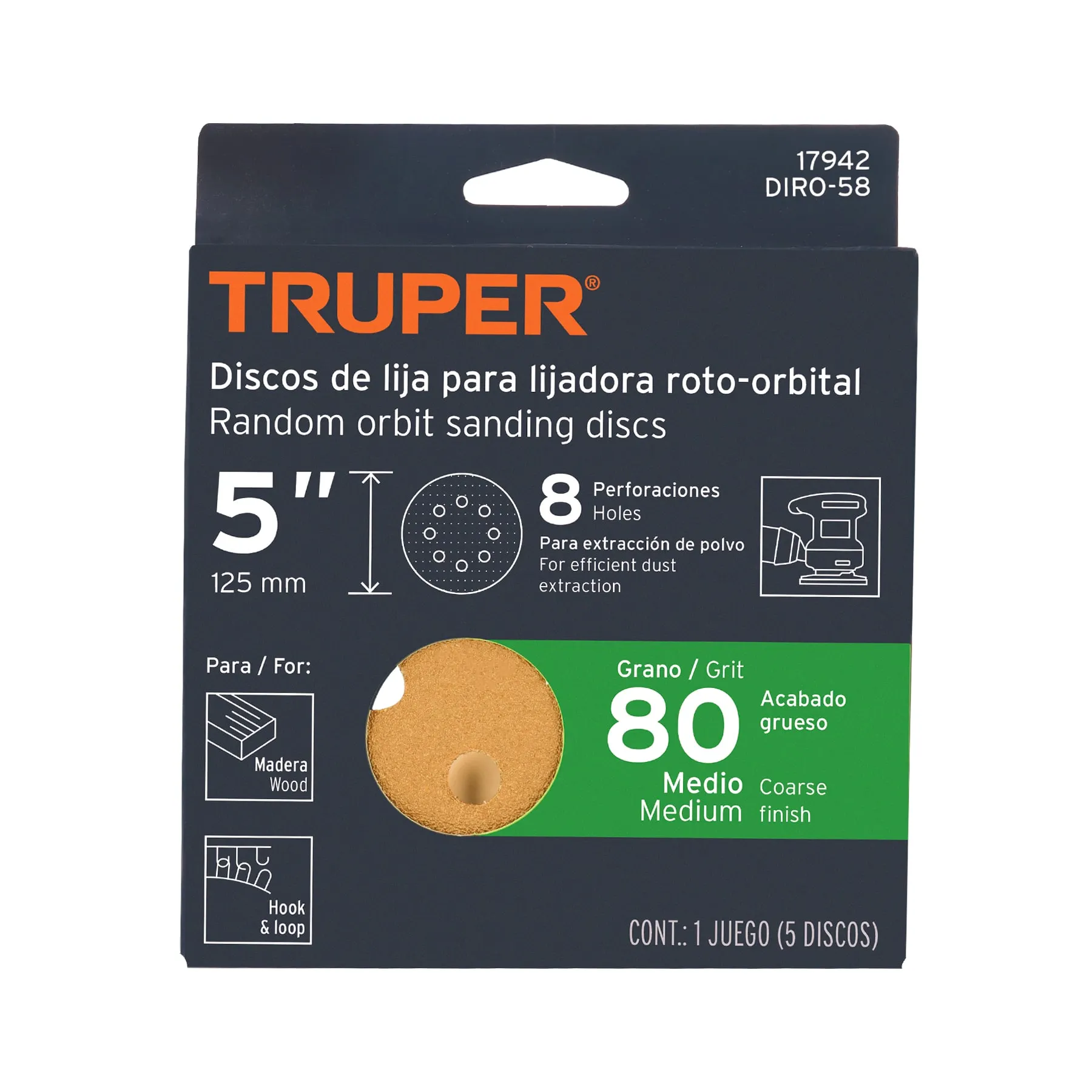 Lija orbital #80 Truper Paquete (5 pz)