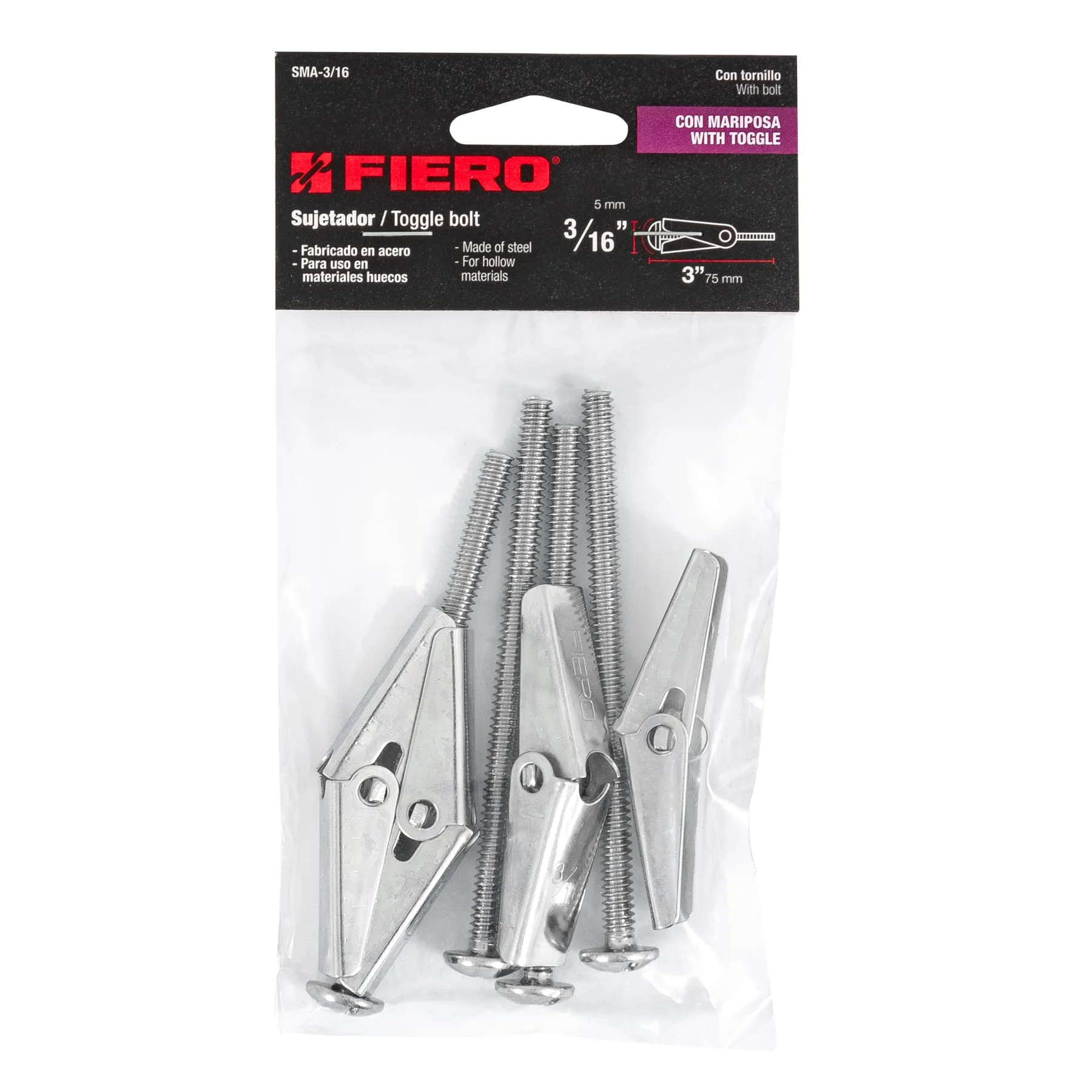 Sujetador mariposa 3/16 " Bolsa (4 pz)