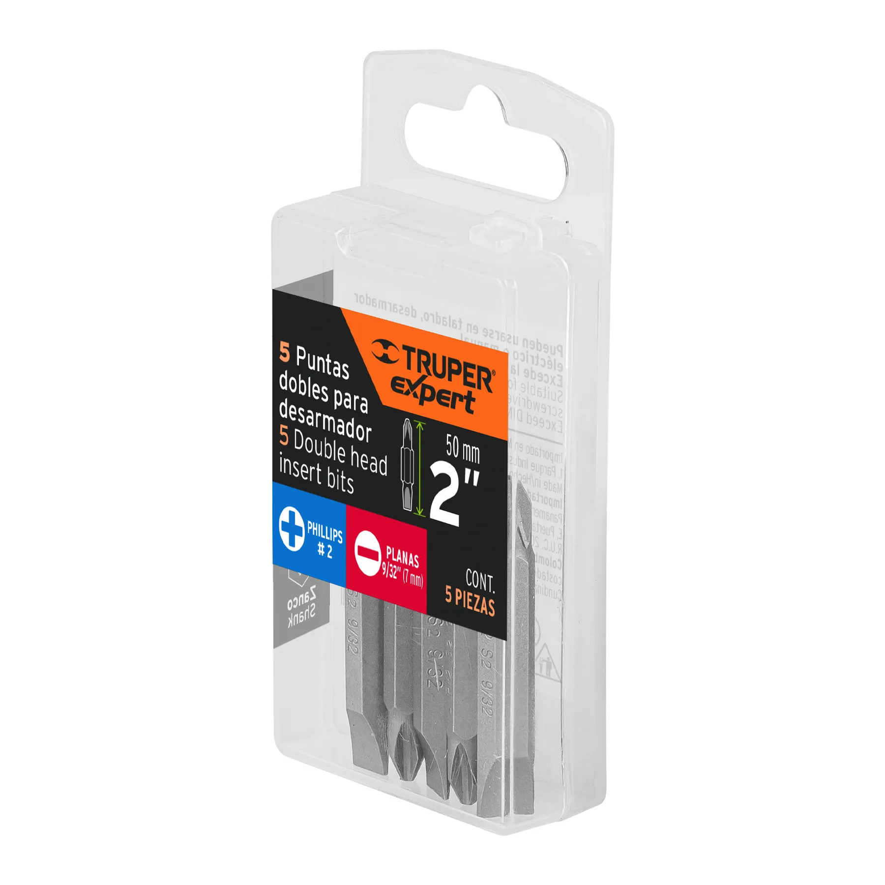 Punta doble (cruz/plana) para taladro 2 " Truper Expert PH2 Estuche (5 piezas)