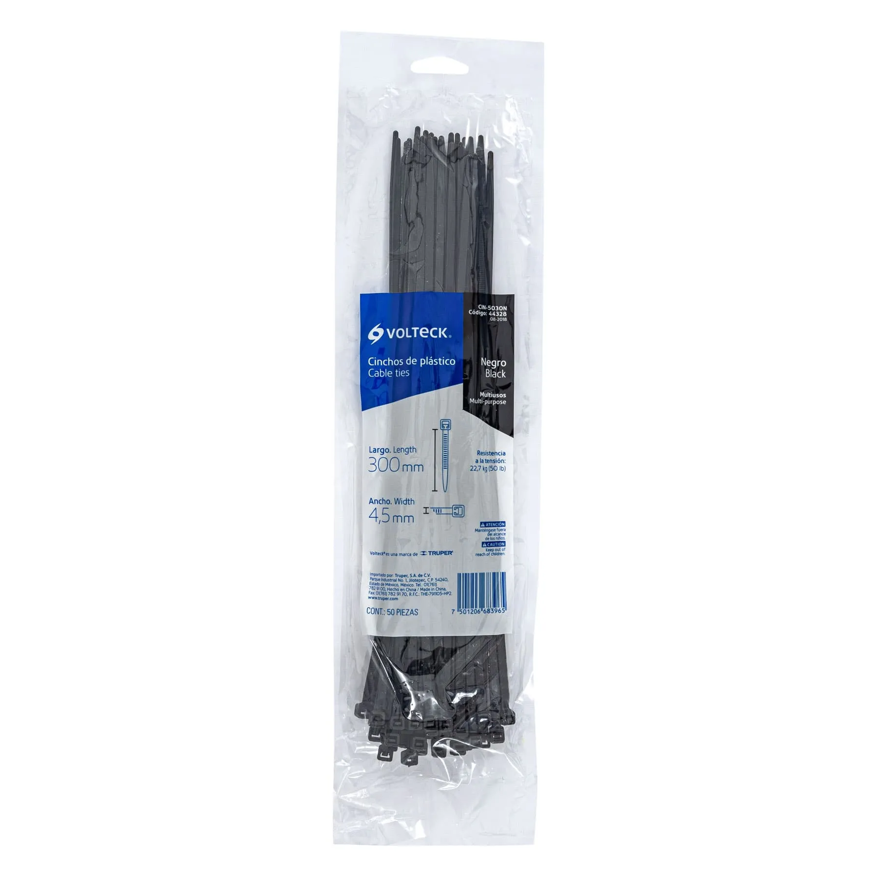 Cincho de plastico Negro 30 cm Volteck Por bolsa (50 pz)