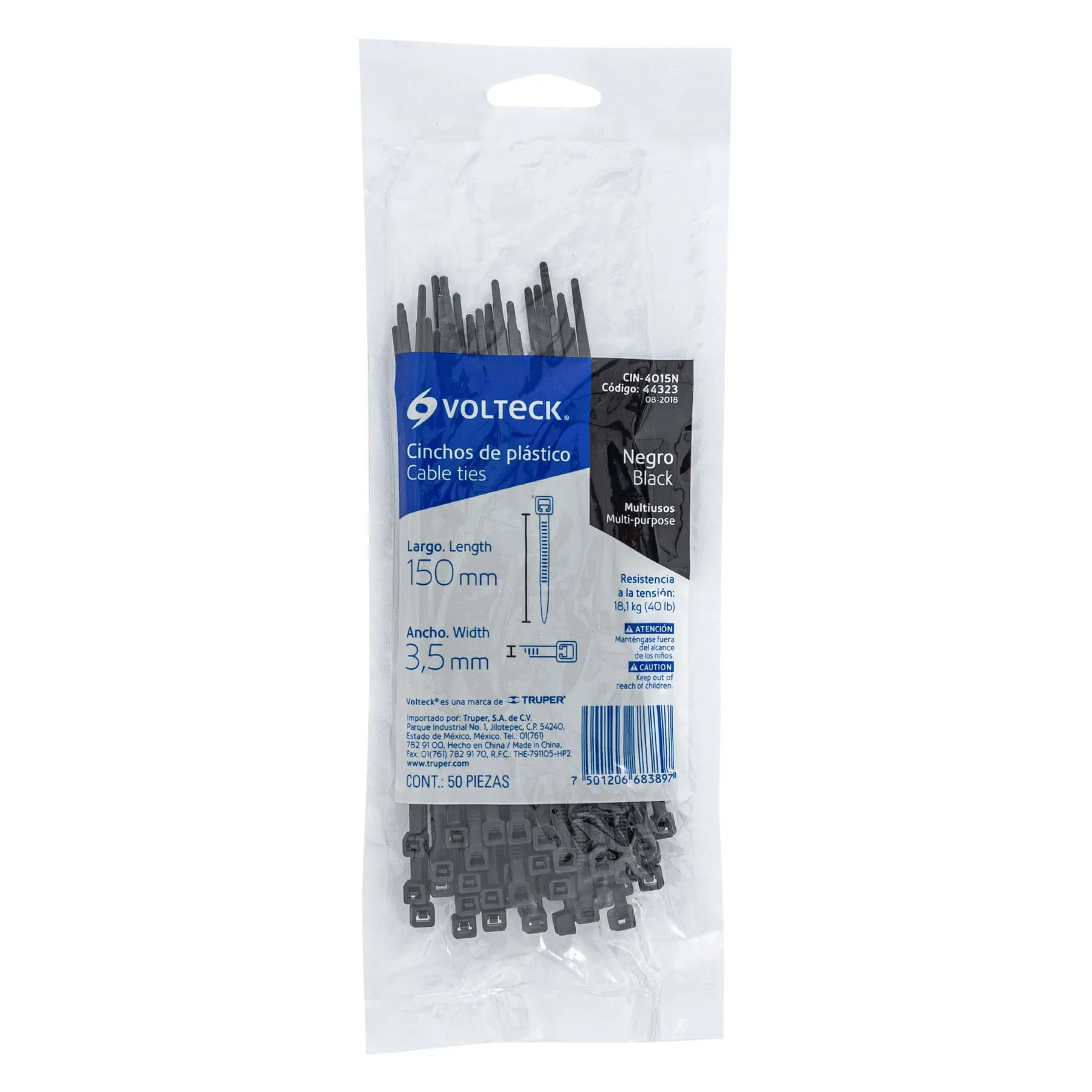 Cincho de plastico Negro 15 cm Volteck Por bolsa (50 pz)