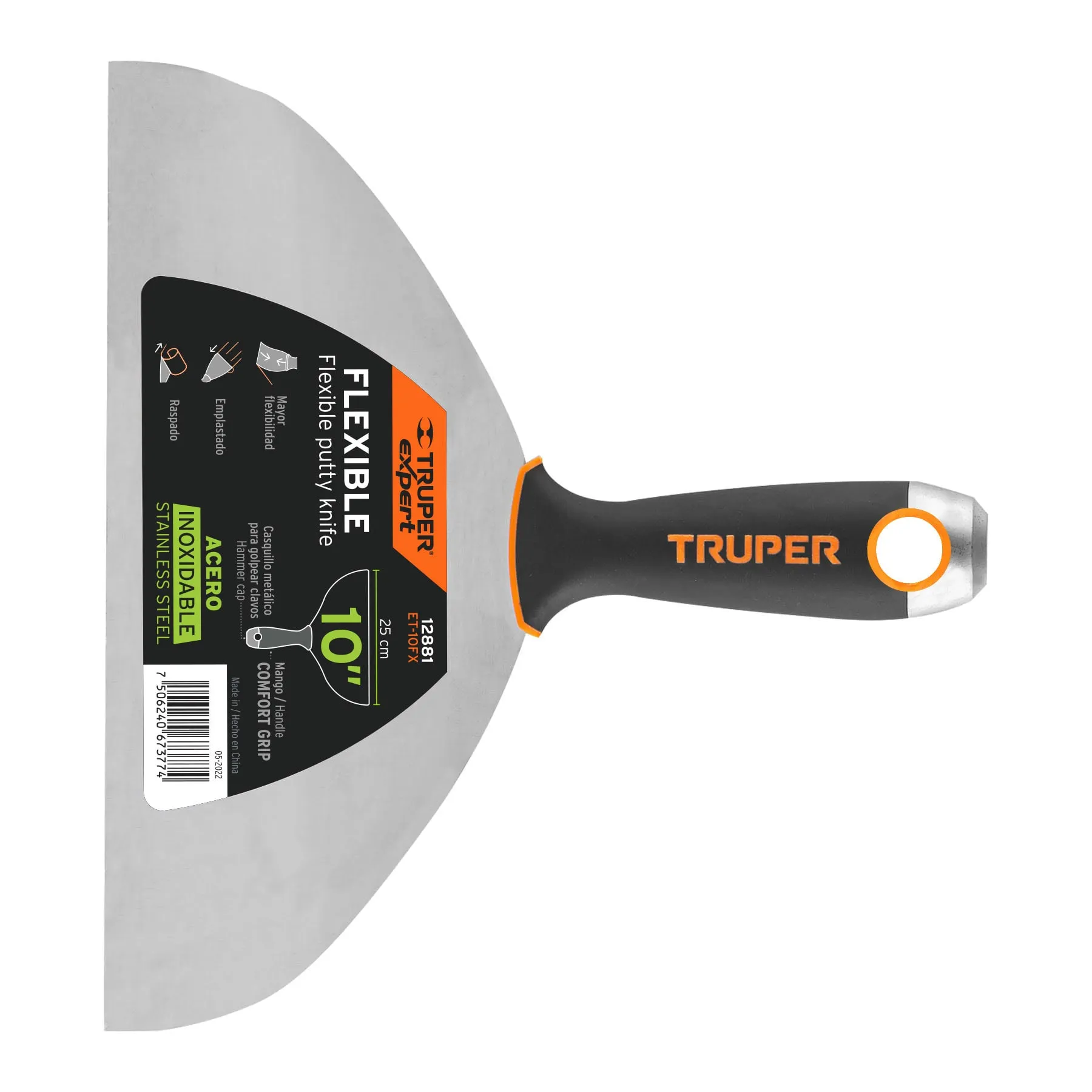 Espatula 10 " Corte recto Truper Expert Hoja de acero Mango de metal Flexible