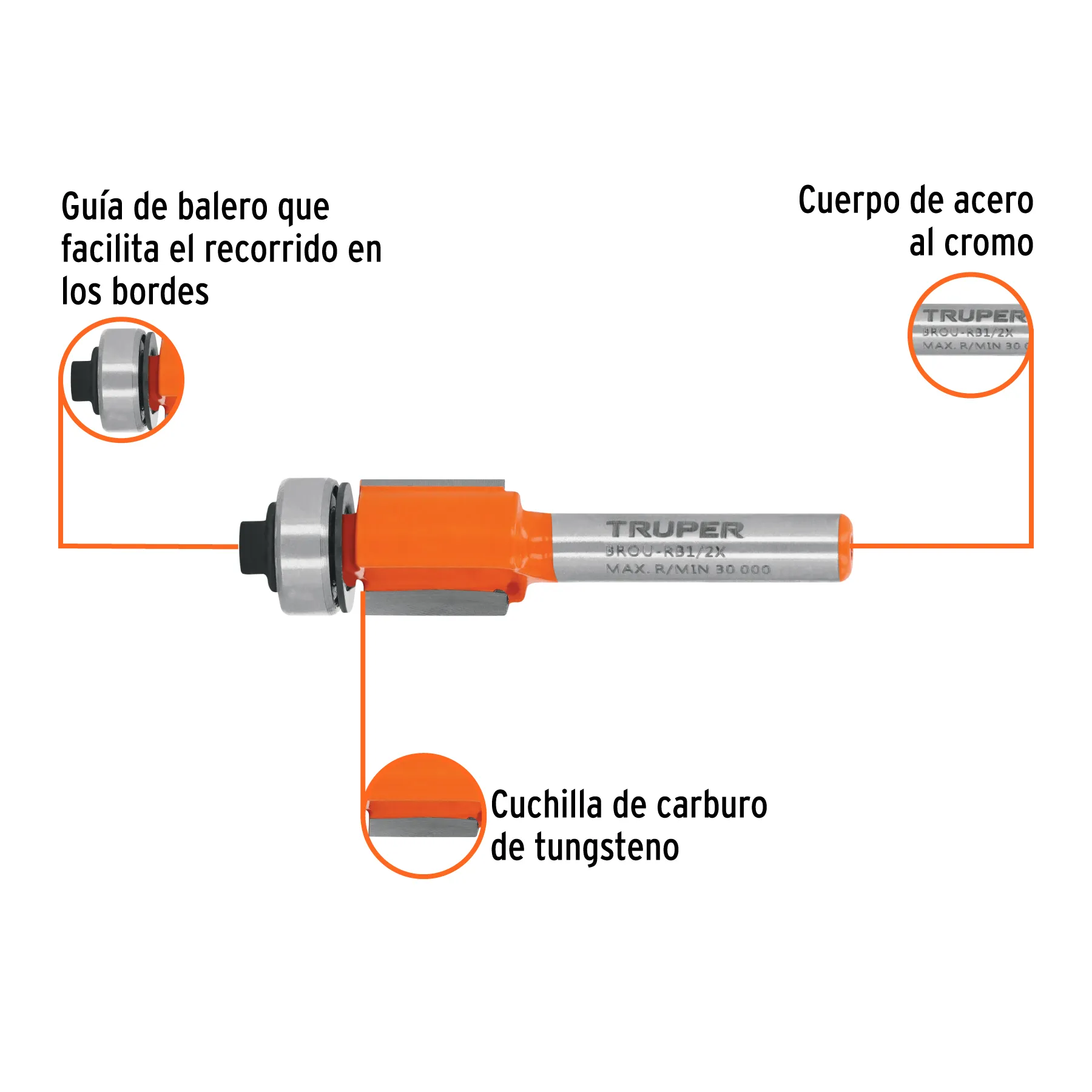 Broca para router 13 mm Truper Corte recto con balero