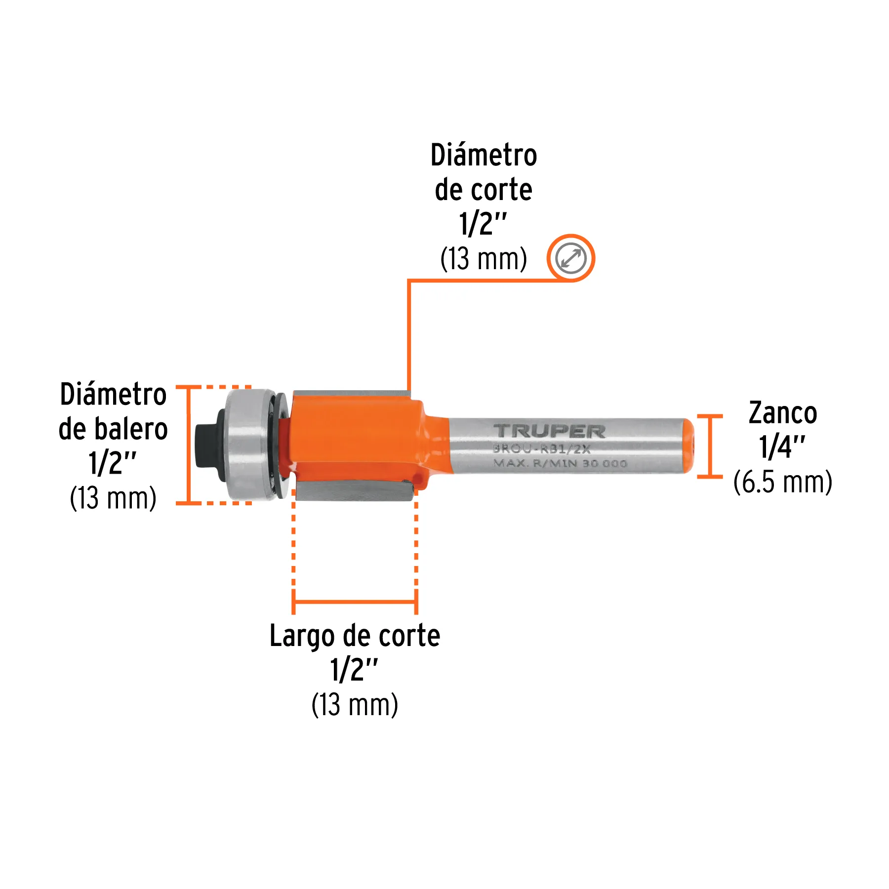 Broca para router 13 mm Truper Corte recto con balero