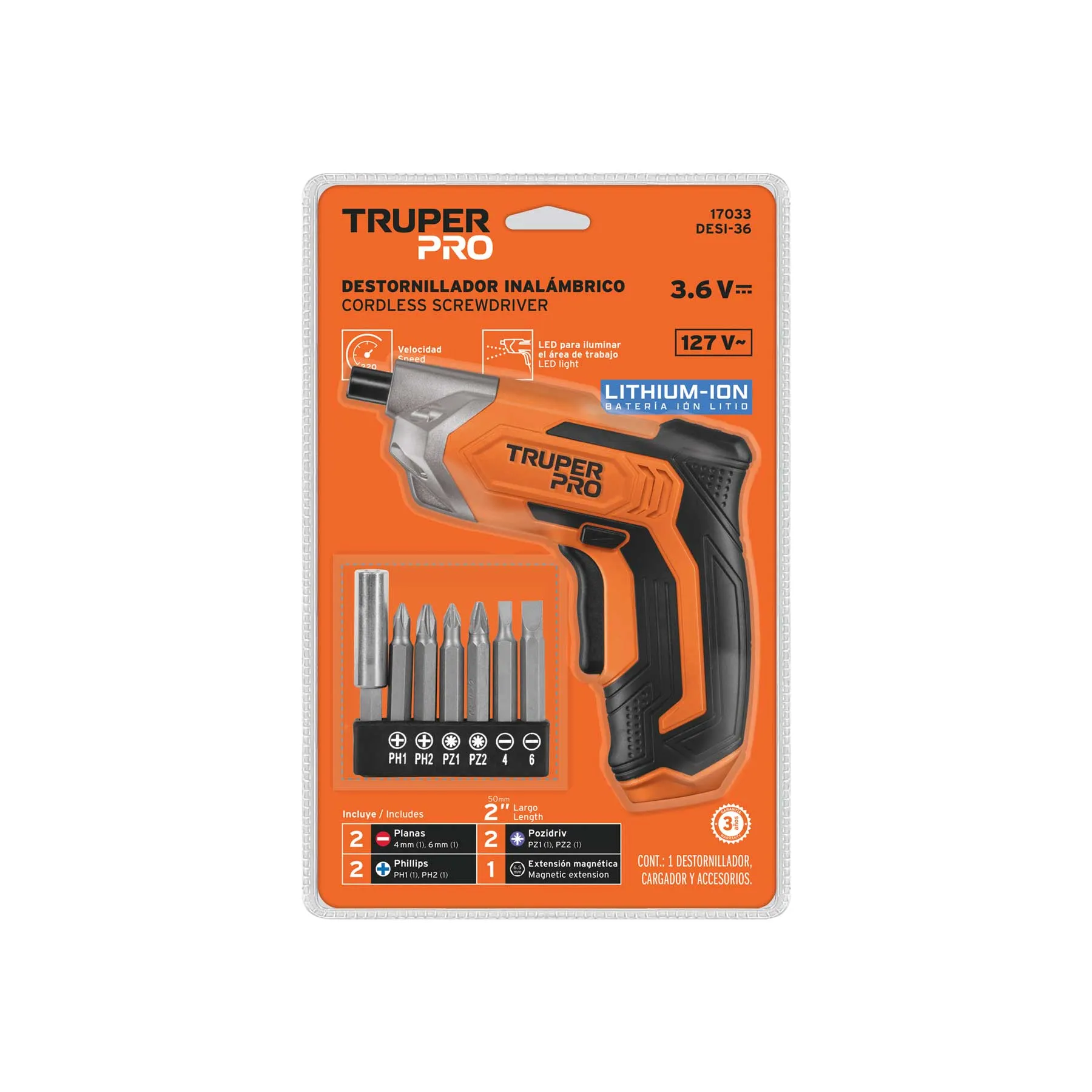 Desatornillador inalámbrico DESI-36 Truper 3.6 V