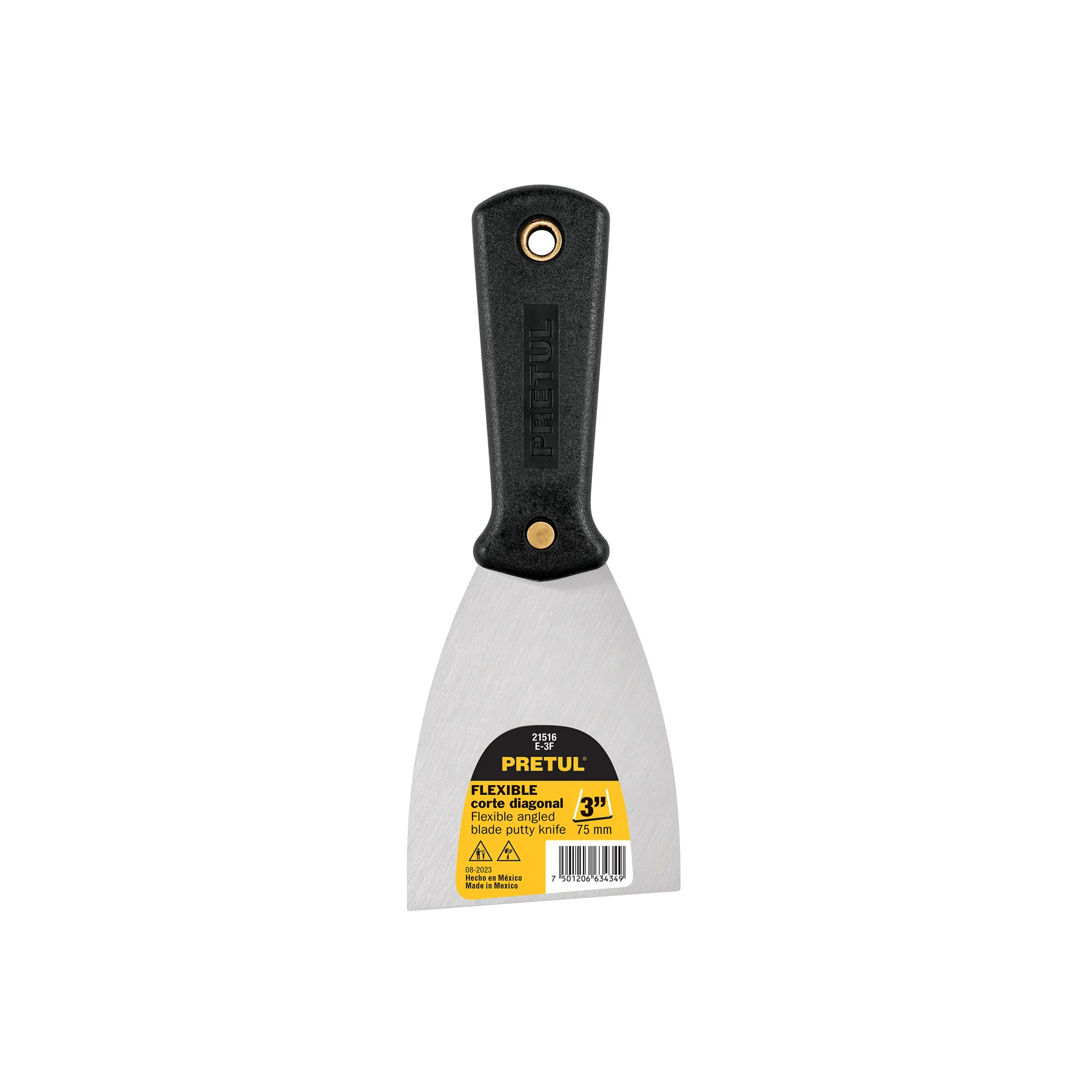 Espatula 3 " Corte diagonal Pretul Hoja de acero Mango plastico Flexible