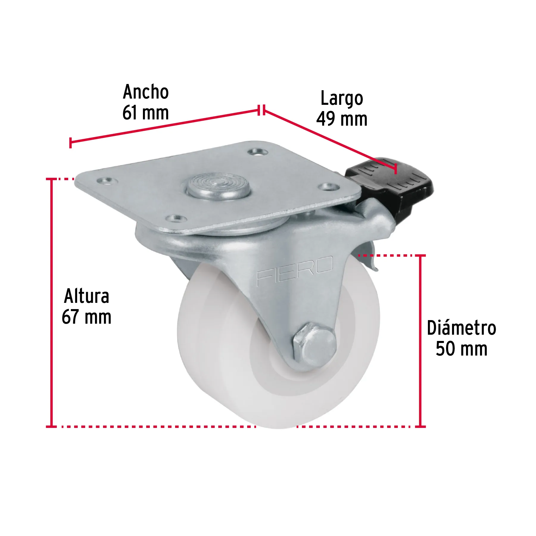 Rodaja plana giratoria con buje 2 " Con freno Fiero