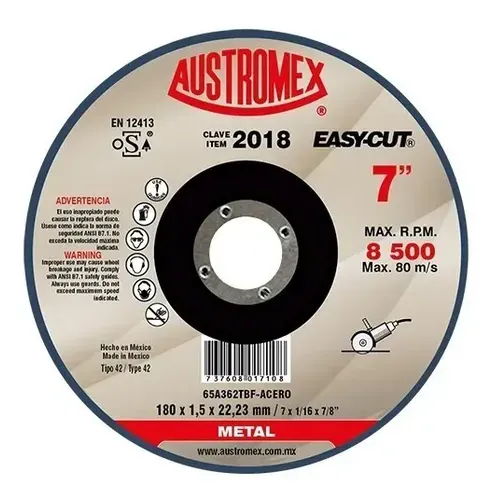 Disco de corte para metal 7 " Austromex 2018