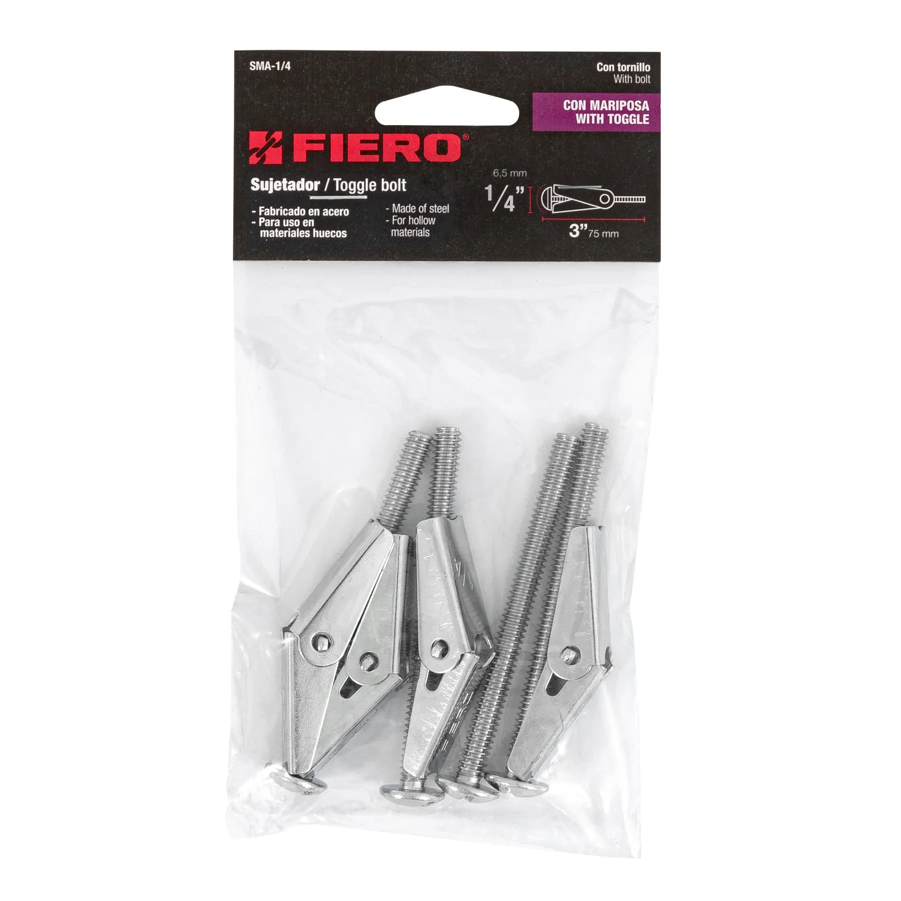 Sujetador mariposa 1/4 " Bolsa (4 pz)