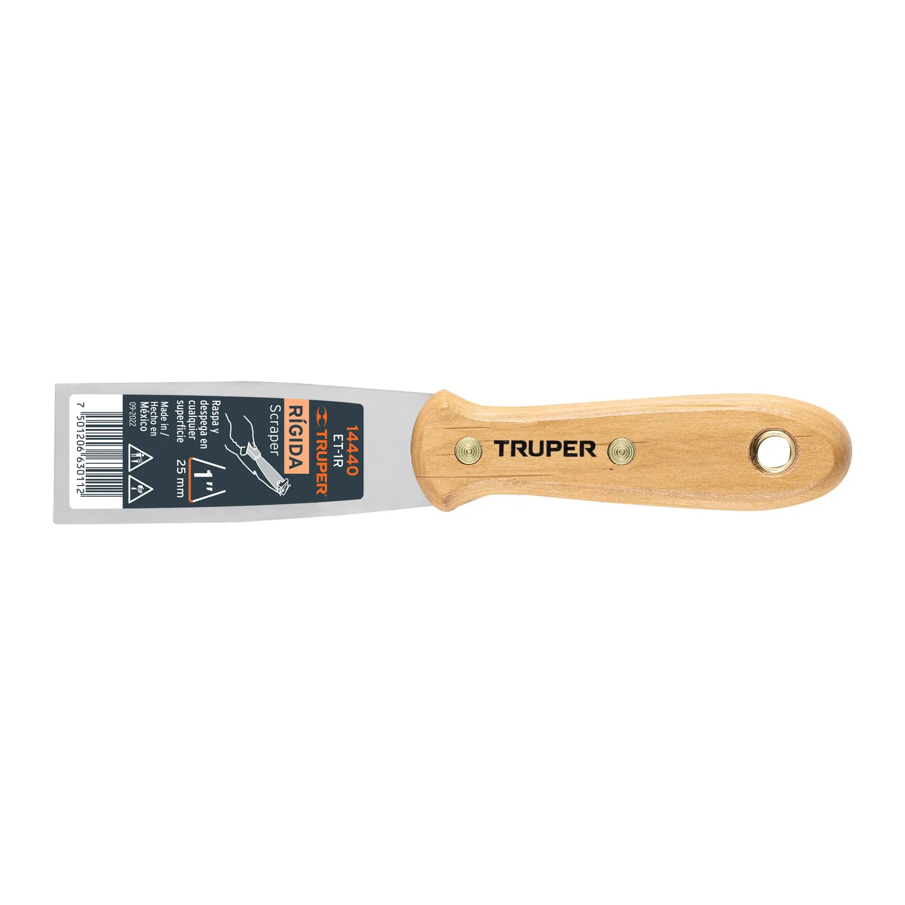 Espatula 1 " Corte recto Truper Hoja de acero Mango de madera Rigida