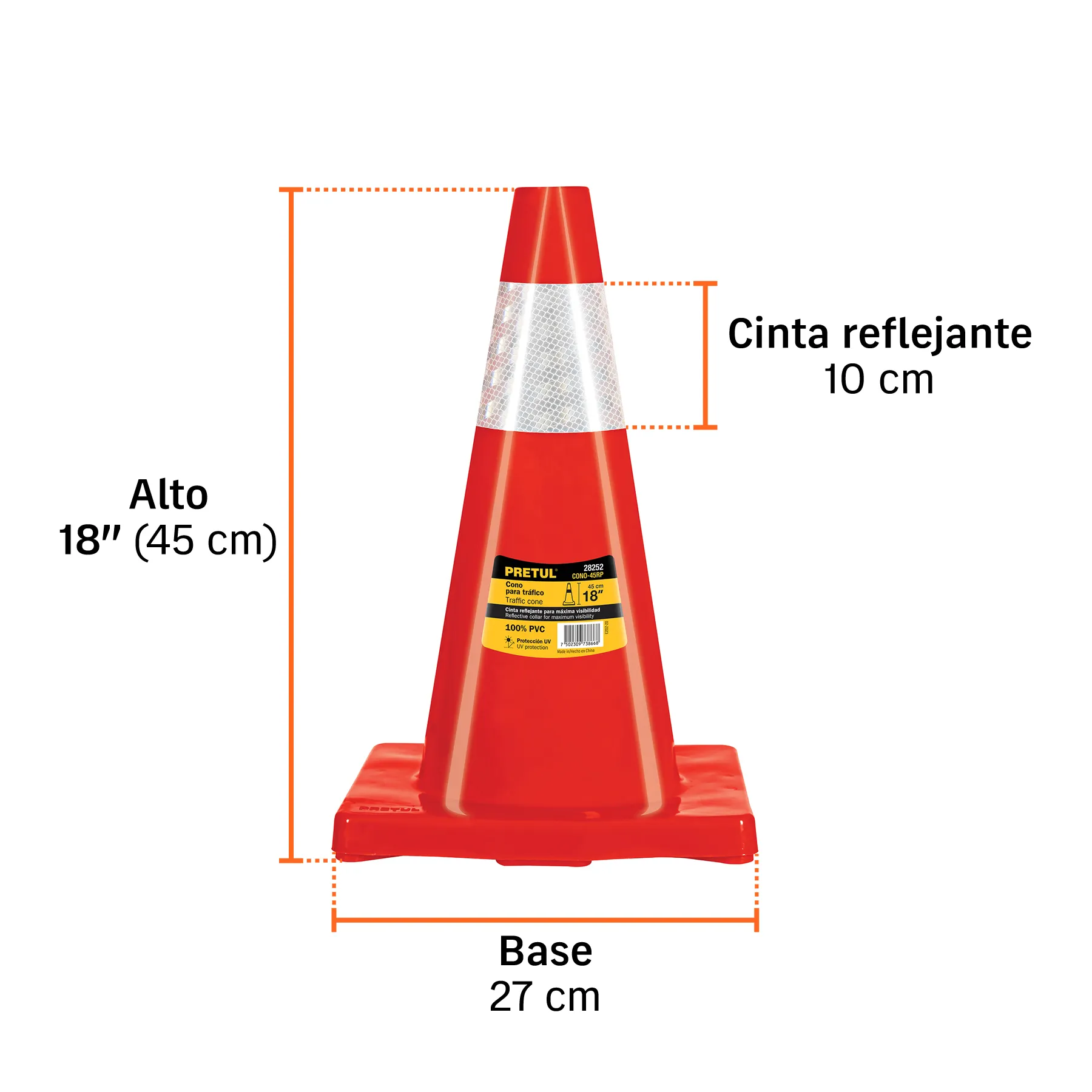 Cono para trafico 45 cm (18") Pretul De pvc