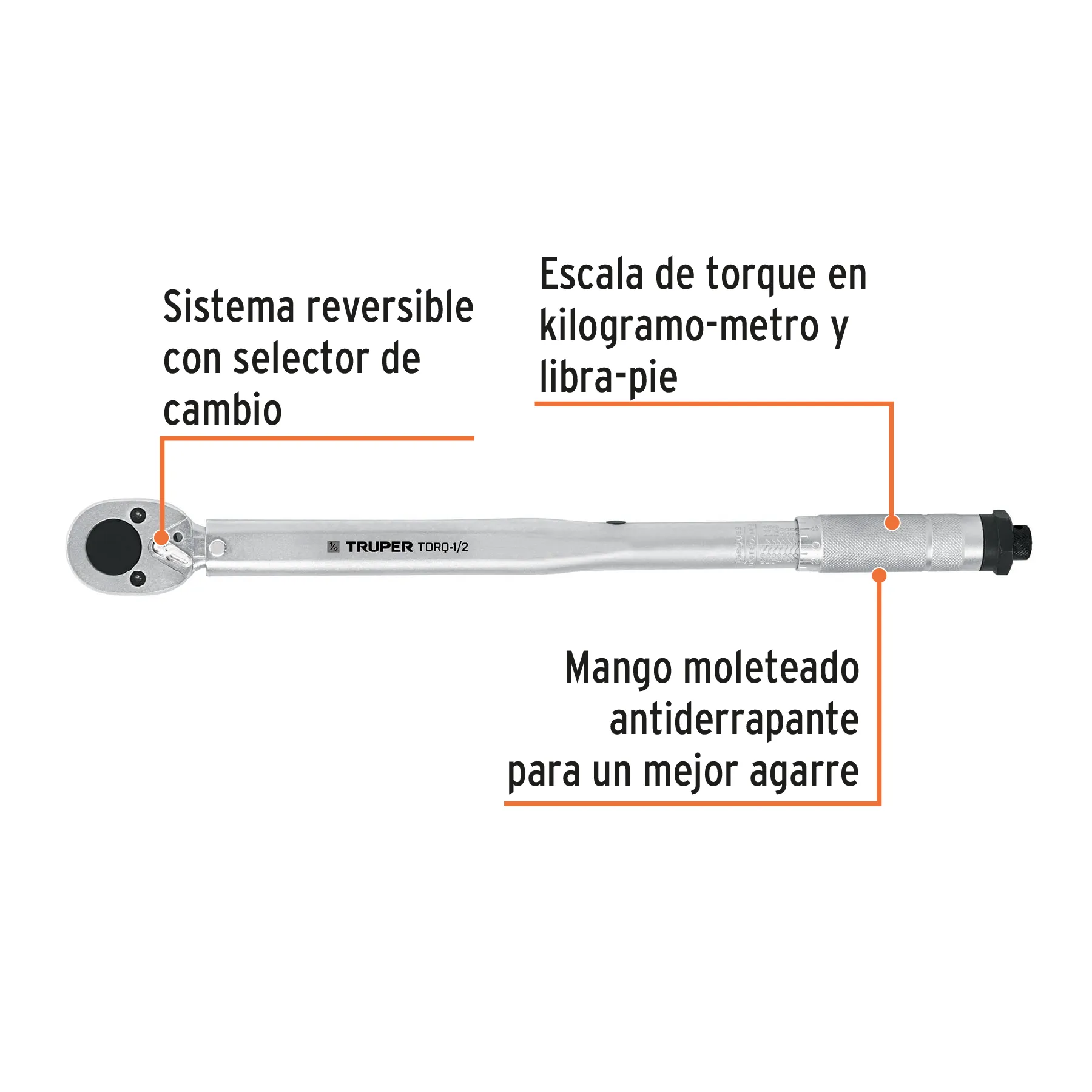 Torquimetro Doble escala Truper 1/2 " Sistema reversible