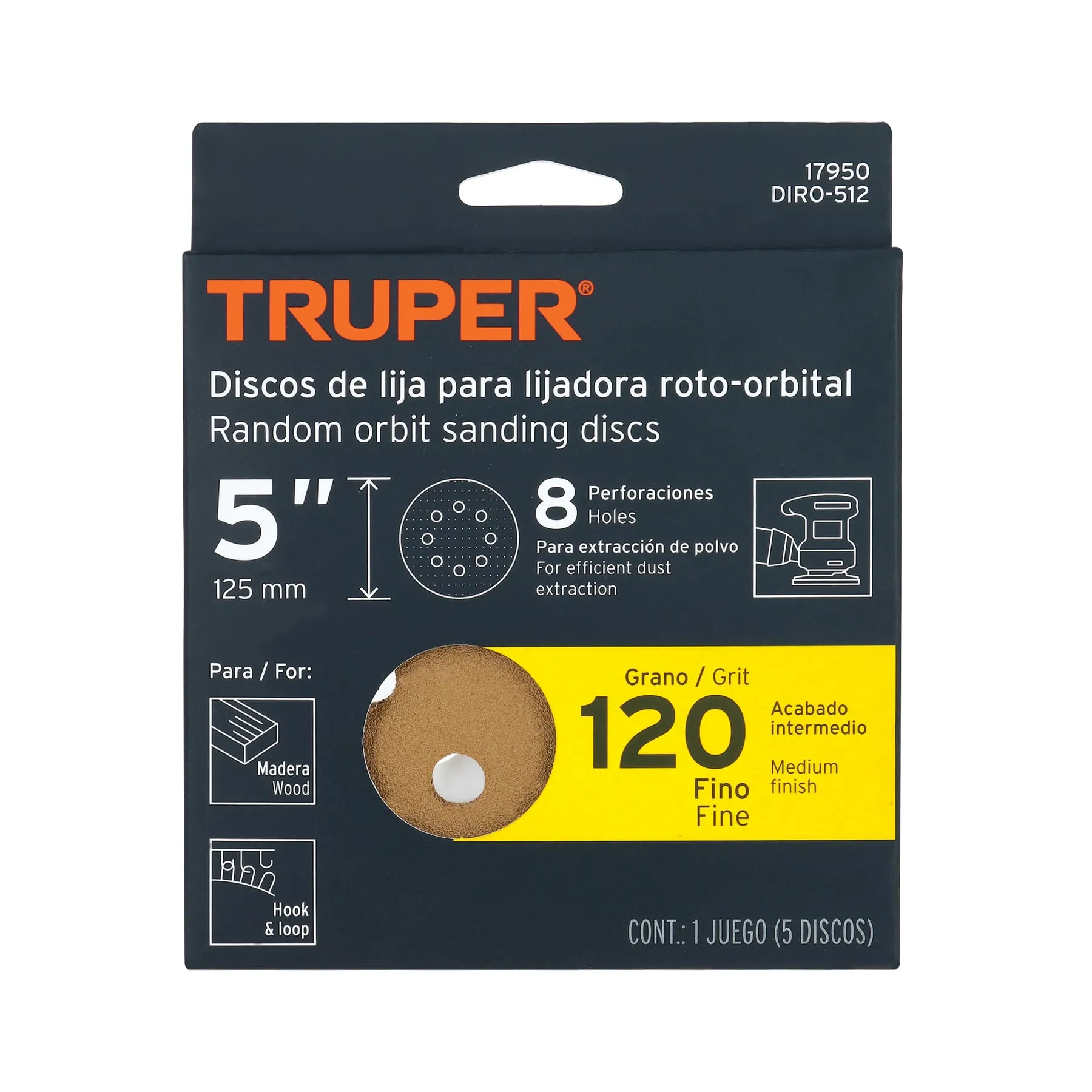 Lija orbital #120 Truper Paquete (5 pz)