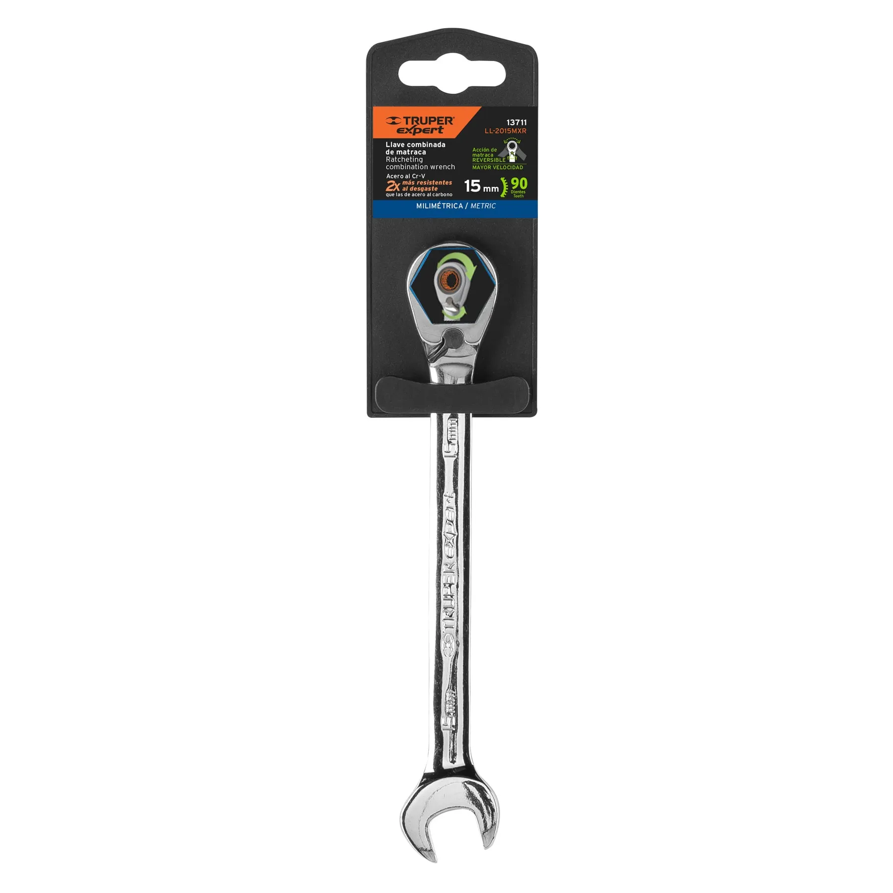Llave combinada con matraca Truper Expert 15 mm Milimétrica