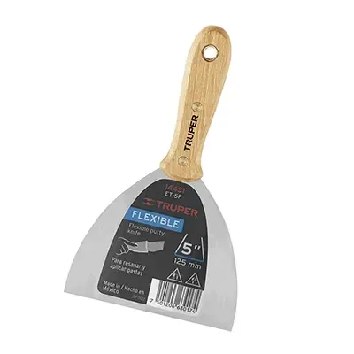 Espatula 5 " Corte recto Truper Hoja de acero Mango de madera Flexible