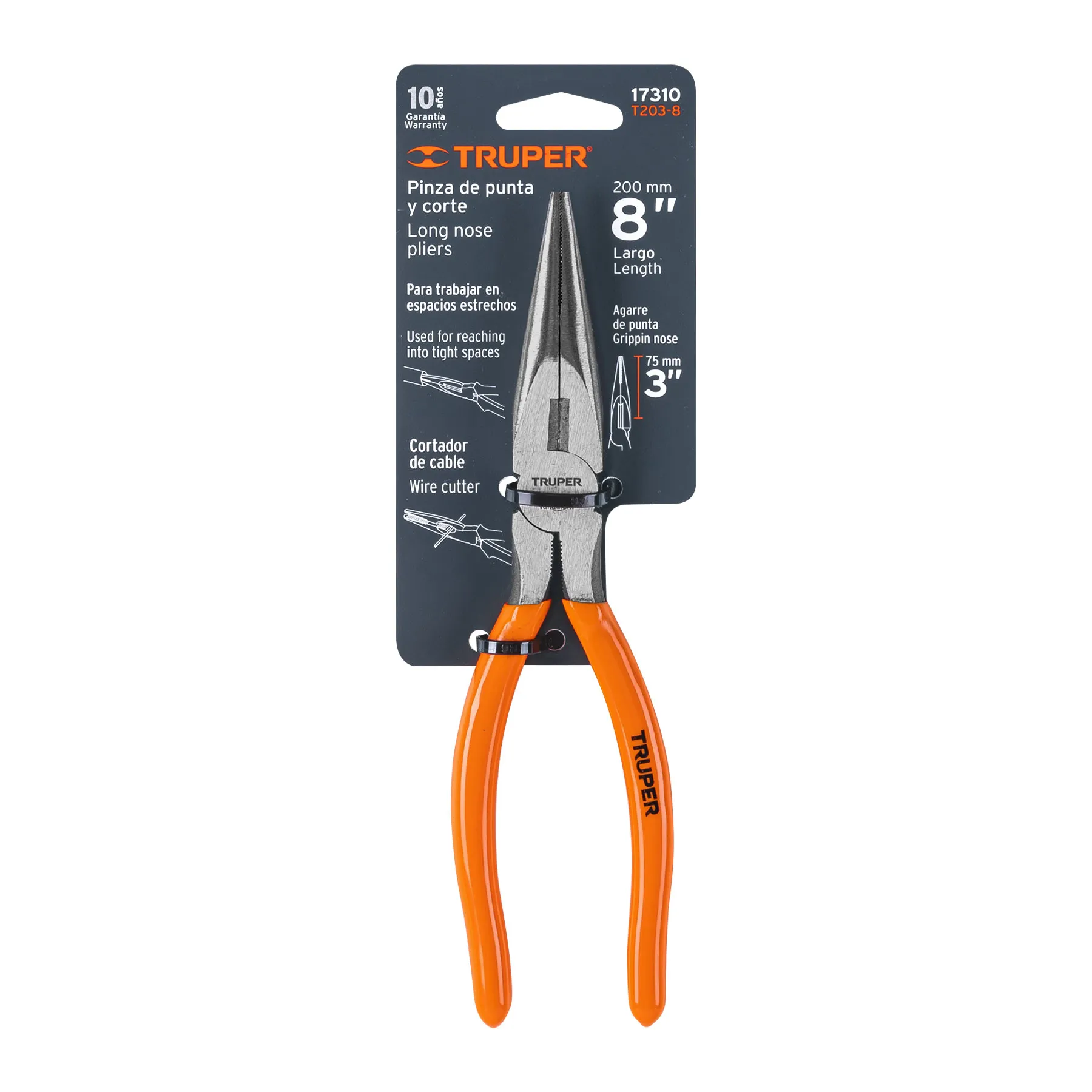 Pinzas de punta y corte 8 " Truper PVC