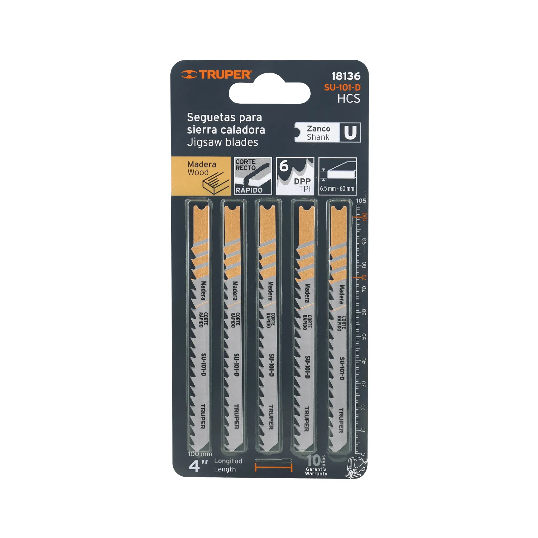 Segueta para sierra caladora SU-101-D Truper Blister ( 5 pz ) Para madera