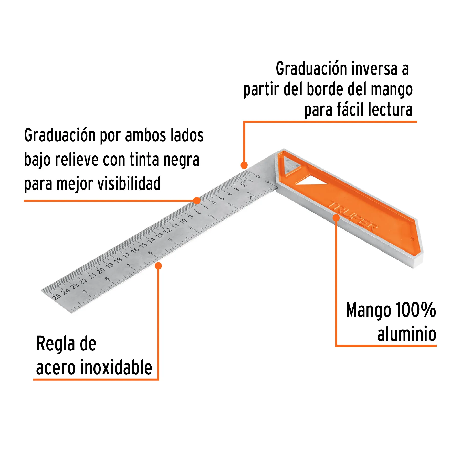 Escuadra 10 " (25 cm) Truper Mango de aluminio Para carpintero
