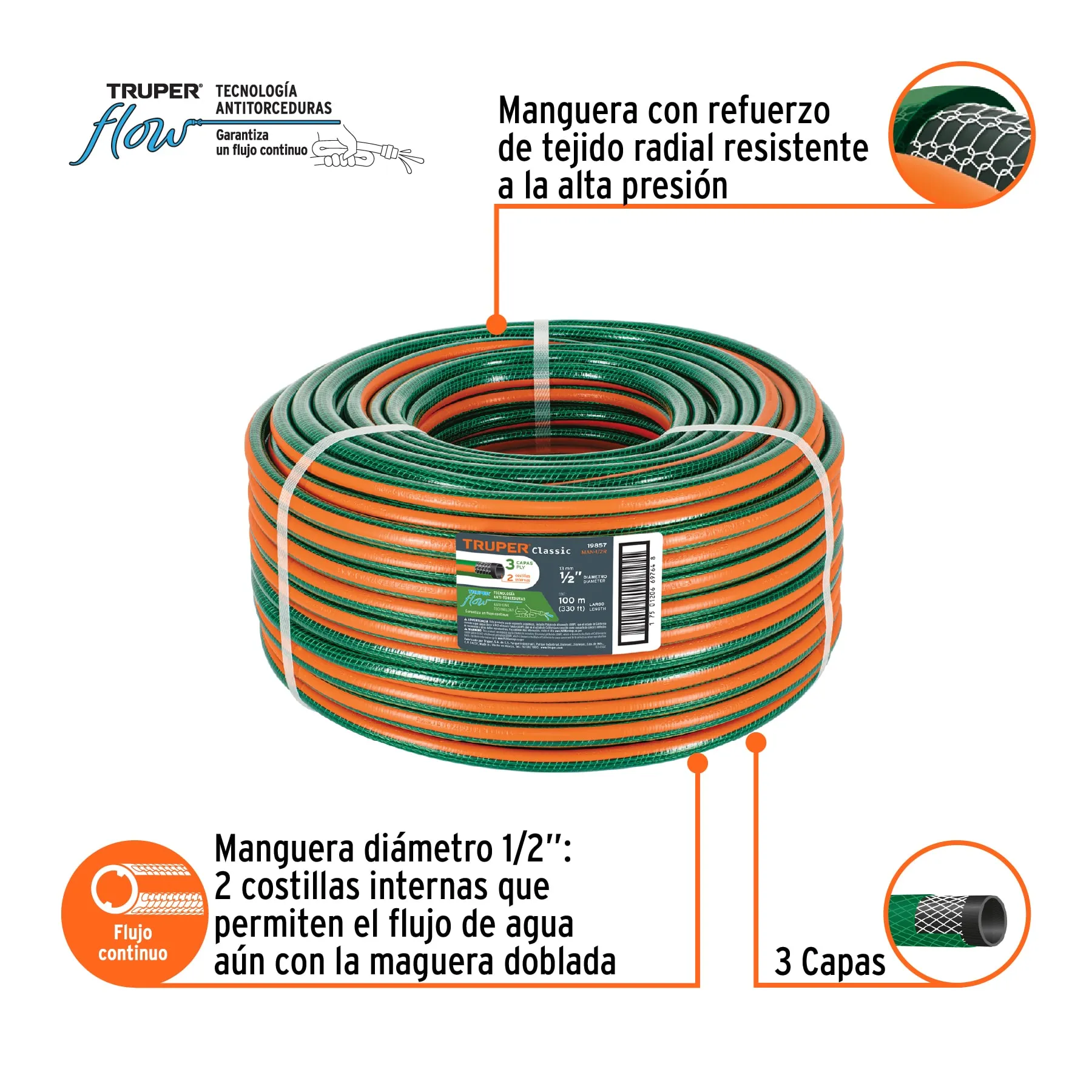Manguera para jardín Verde Truper 1/2 " Por rollo
