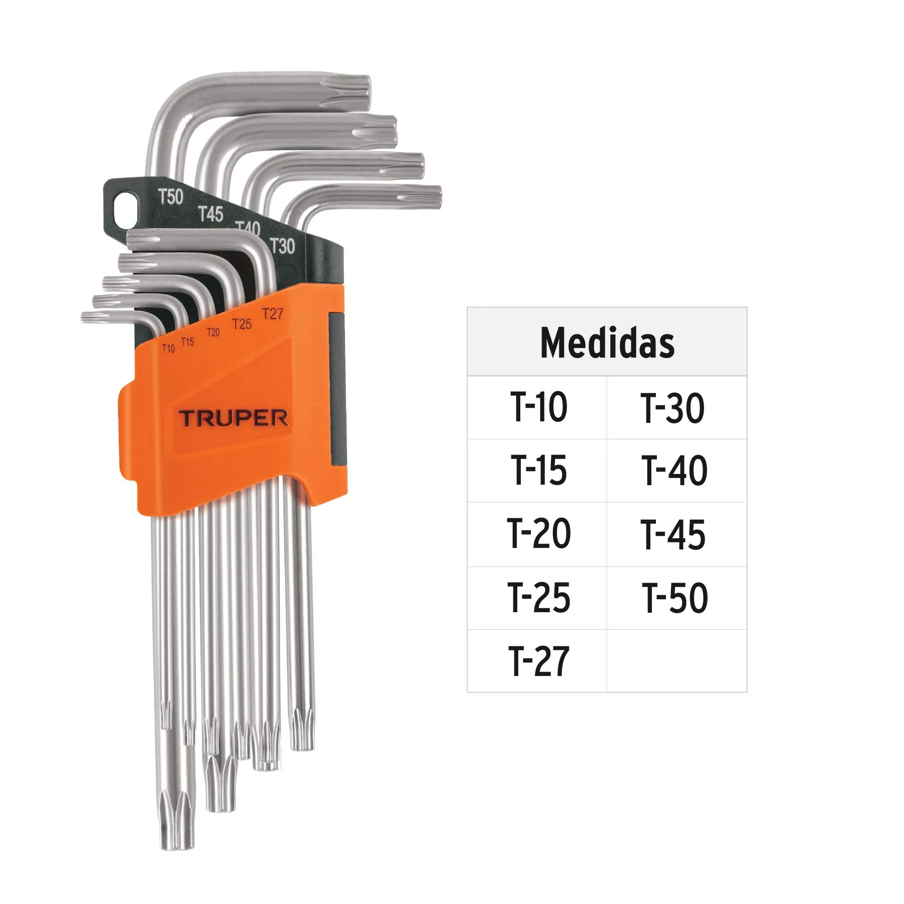 Llaves torx 9 piezas Truper Organizador abatible Largas