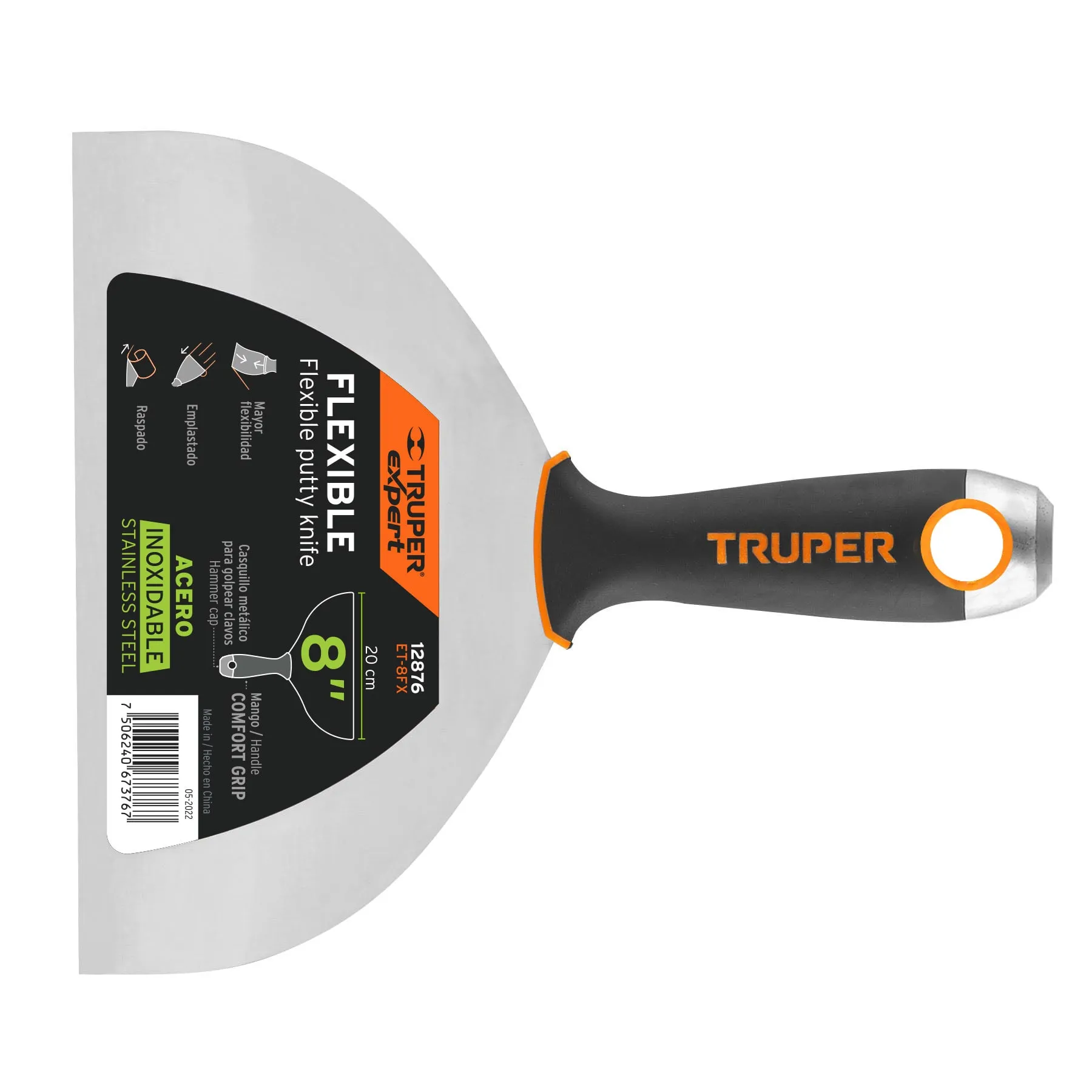 Espatula 8 " Corte recto Truper Expert Hoja de acero Mango de metal Flexible