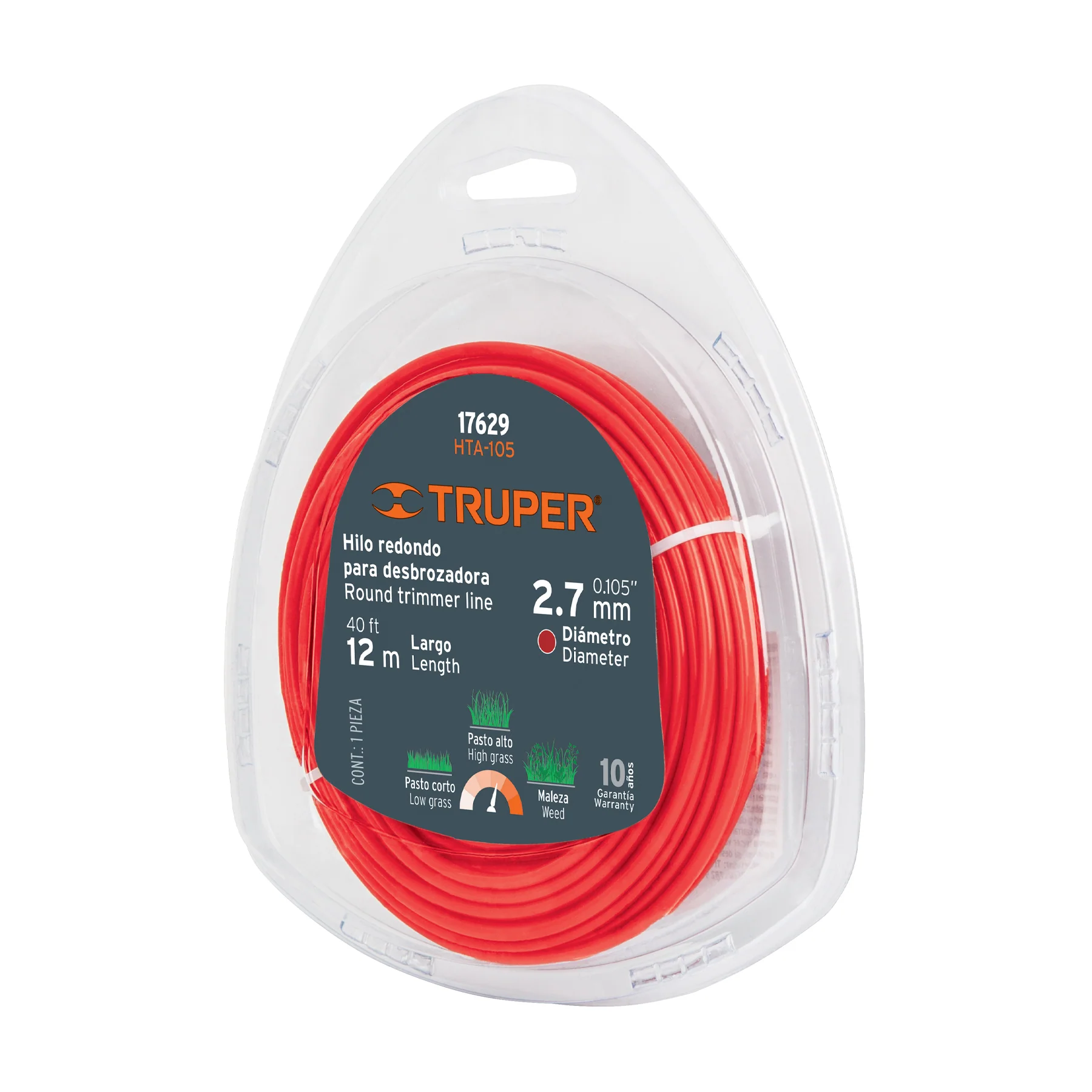 Hilo para desbrozadora  2.7 mm Rojo Truper