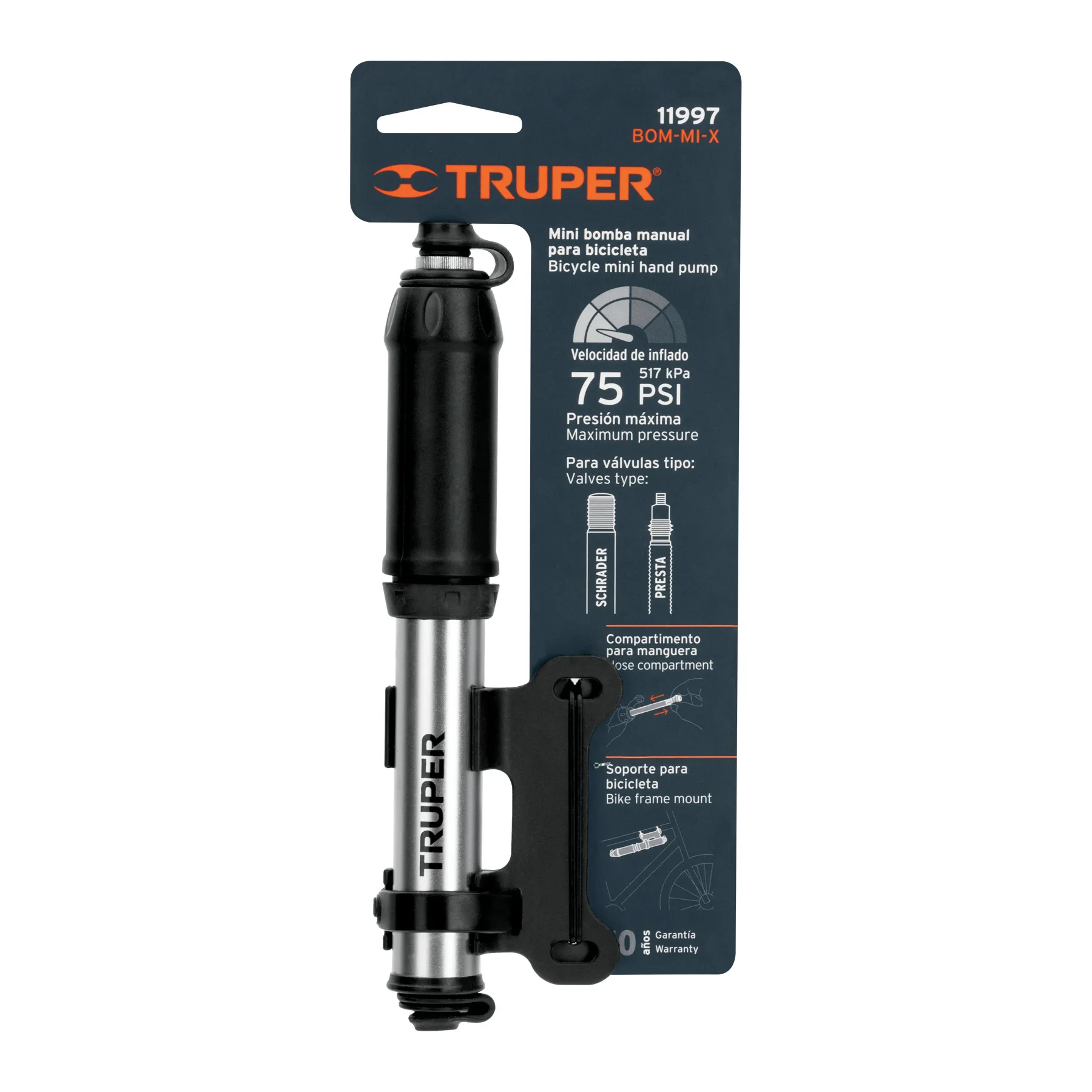 Bomba manual para inflar Truper Para bicicleta