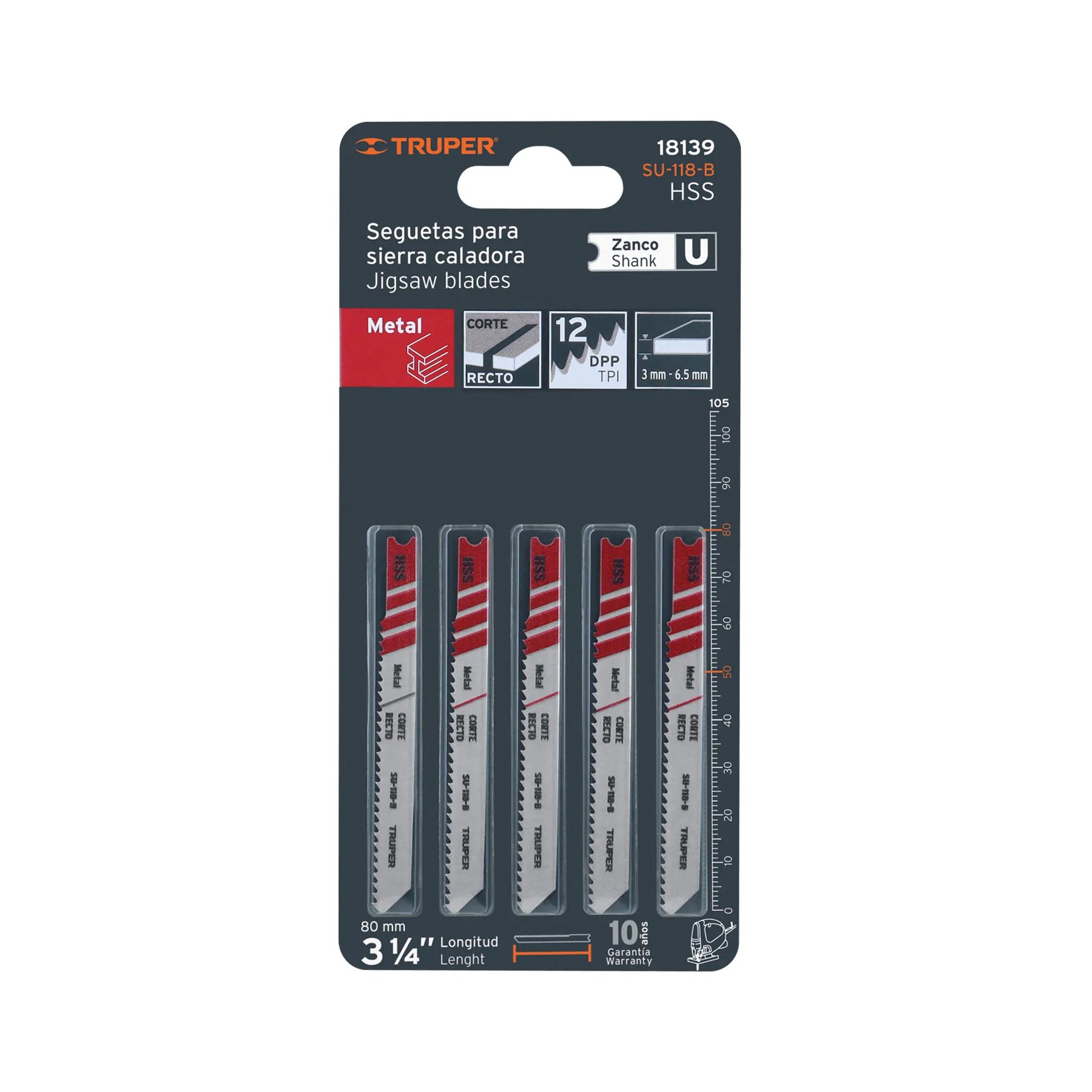 Segueta para sierra caladora SU-118-B Truper Blister ( 5 pz ) Para metal