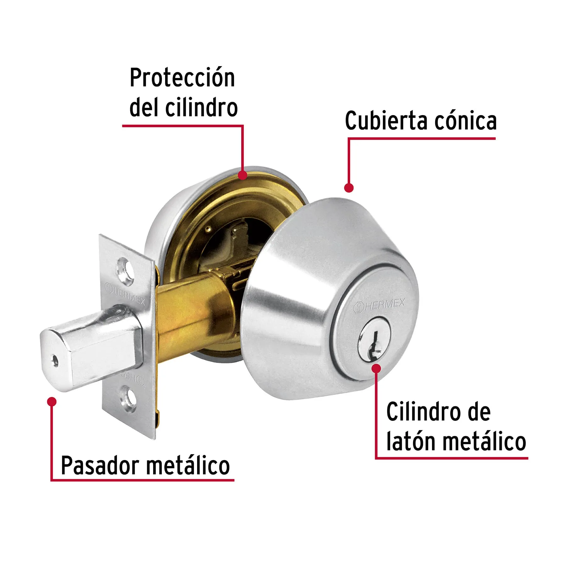 Cerradura de cerrojo Cromo mate Hermex (Basic) Llave tradicional