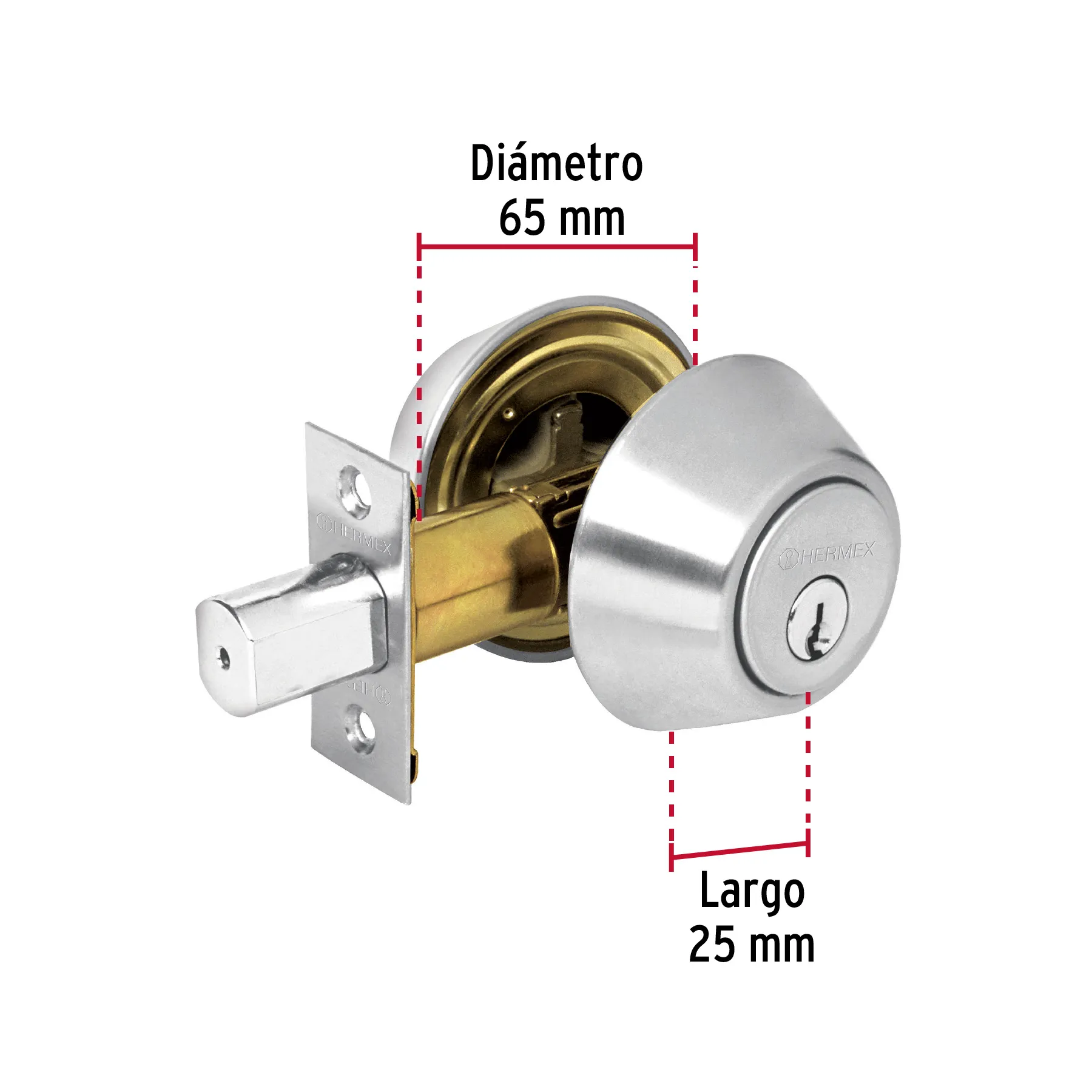 Cerradura de cerrojo Cromo mate Hermex (Basic) Llave tradicional