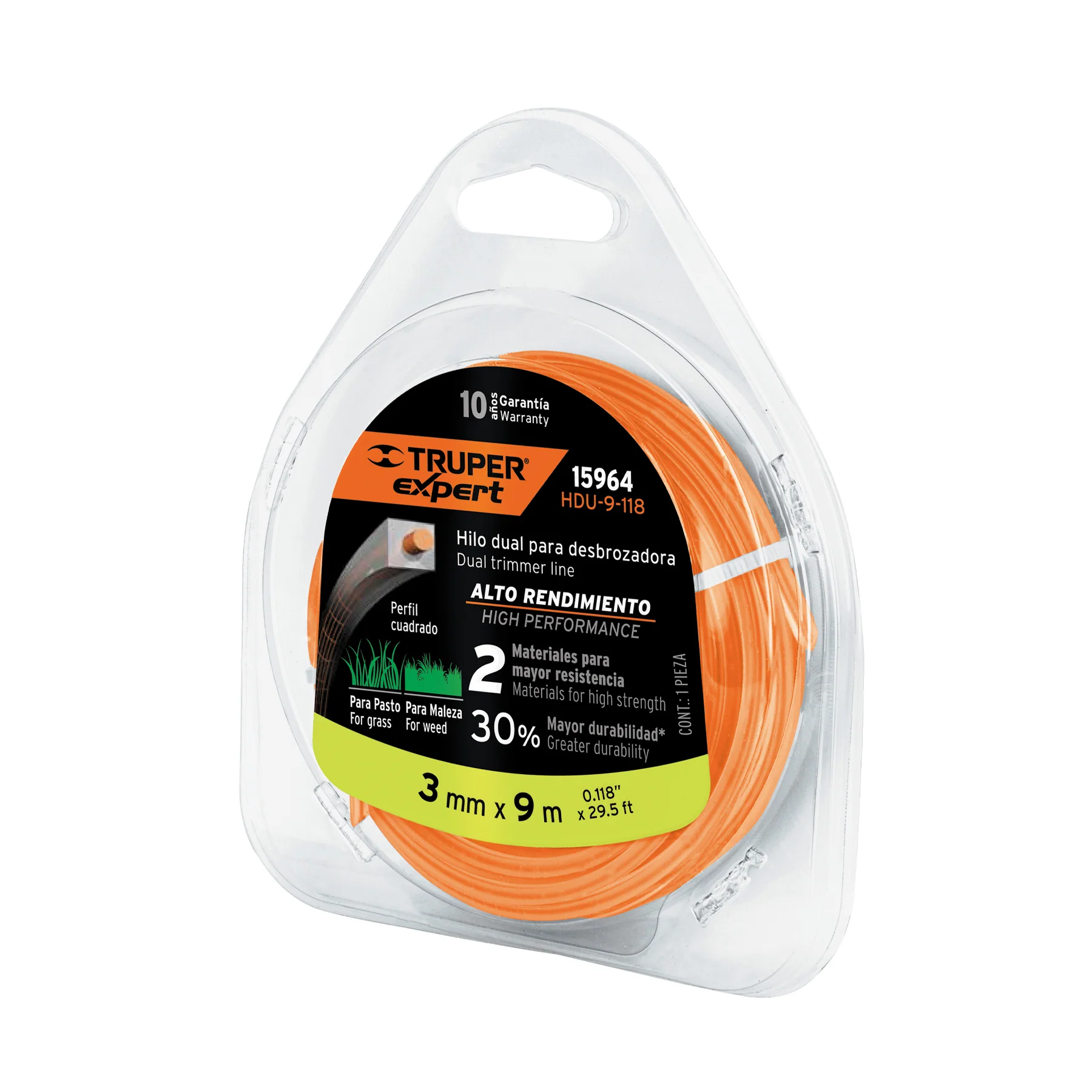 Hilo para desbrozadora  3 mm Naranja Truper Expert