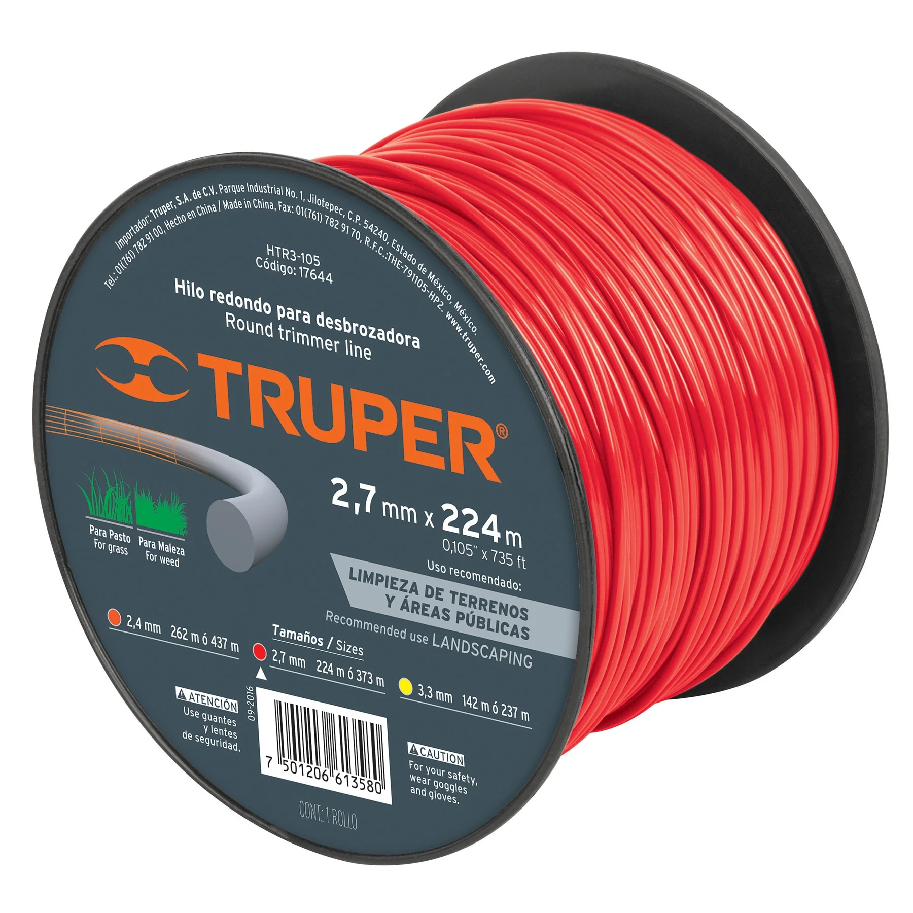 Hilo para desbrozadora  2.7 mm Rojo Truper