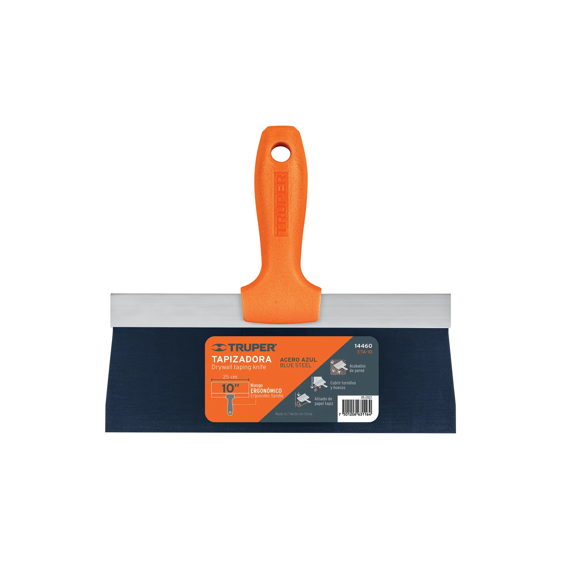 Espatula 10 " Corte recto Truper Hoja de acero Mango plastico Tapizadora