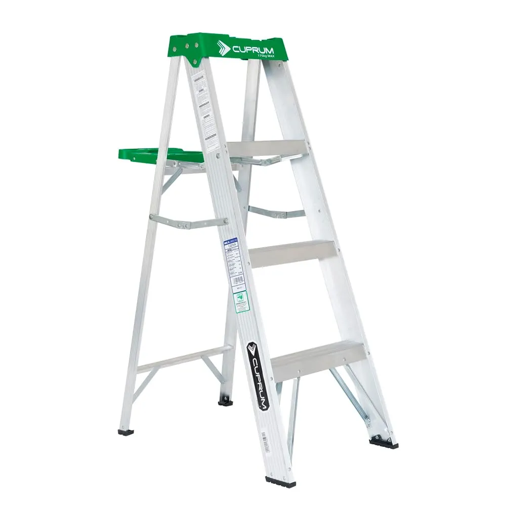 Escalera 1.22 m 175 kg (uso profesional) Cuprum Aluminio 3 peldaños Tijera