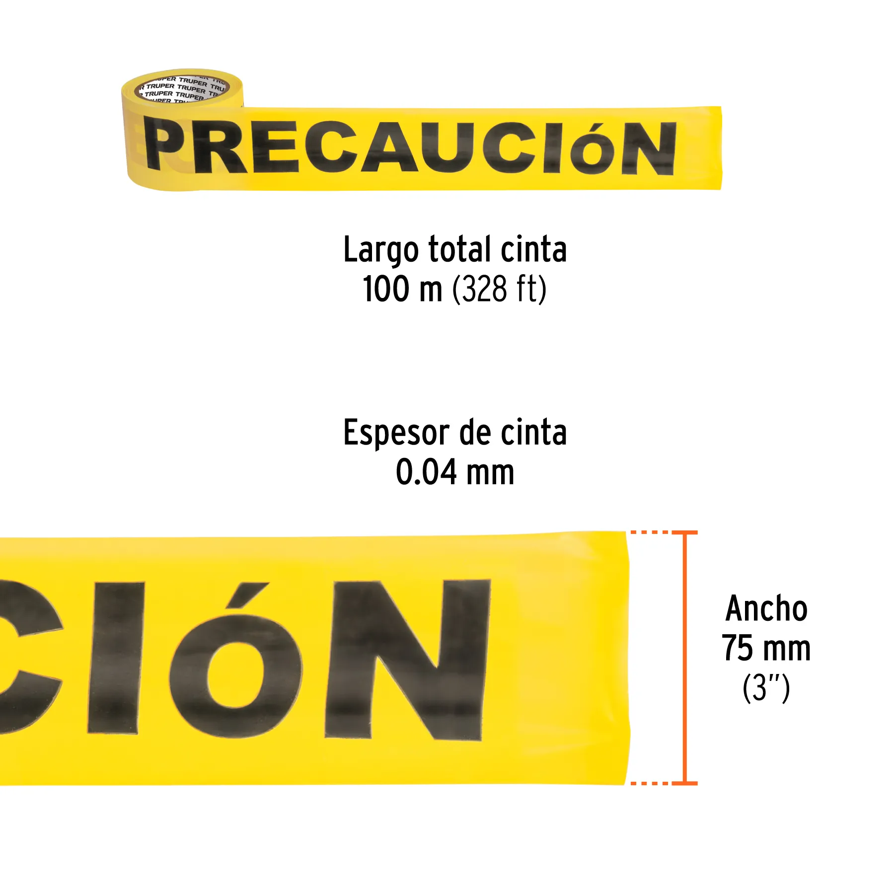 Cinta delimitadora 100 m Truper Precaución