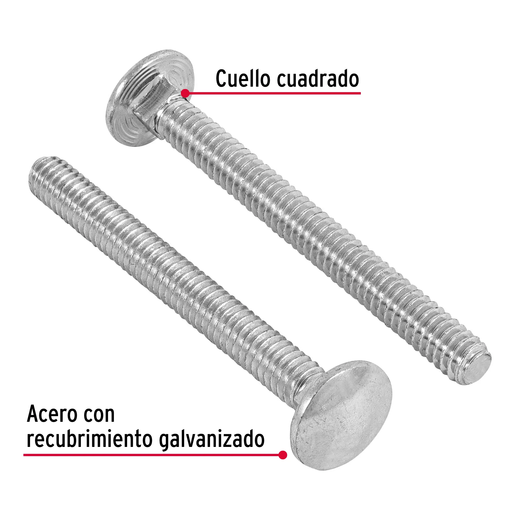 Tornillo tipo coche 1/4 " 2-1/2 " Fiero por bolsa 50 pz