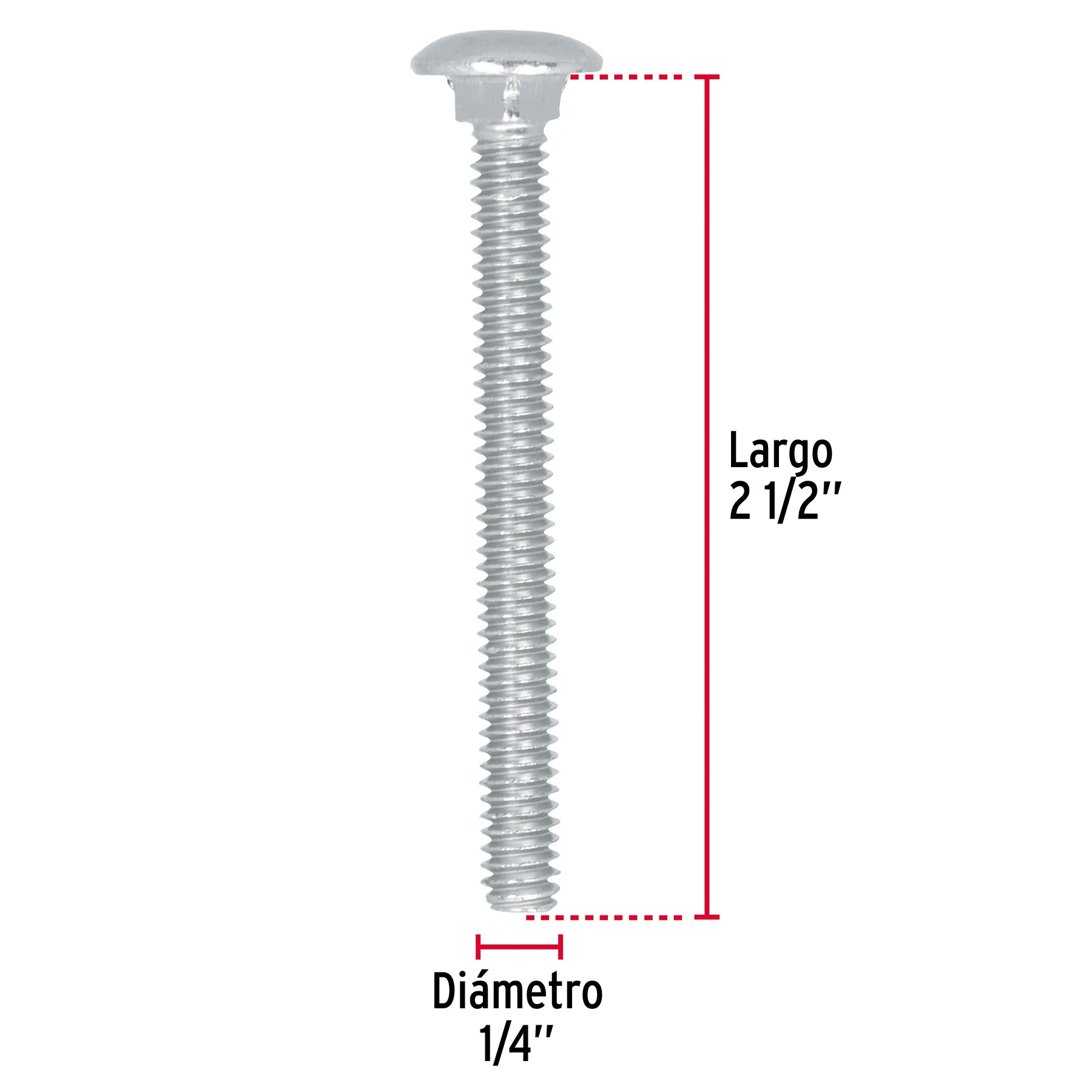 Tornillo tipo coche 1/4 " 2-1/2 " Fiero por bolsa 50 pz