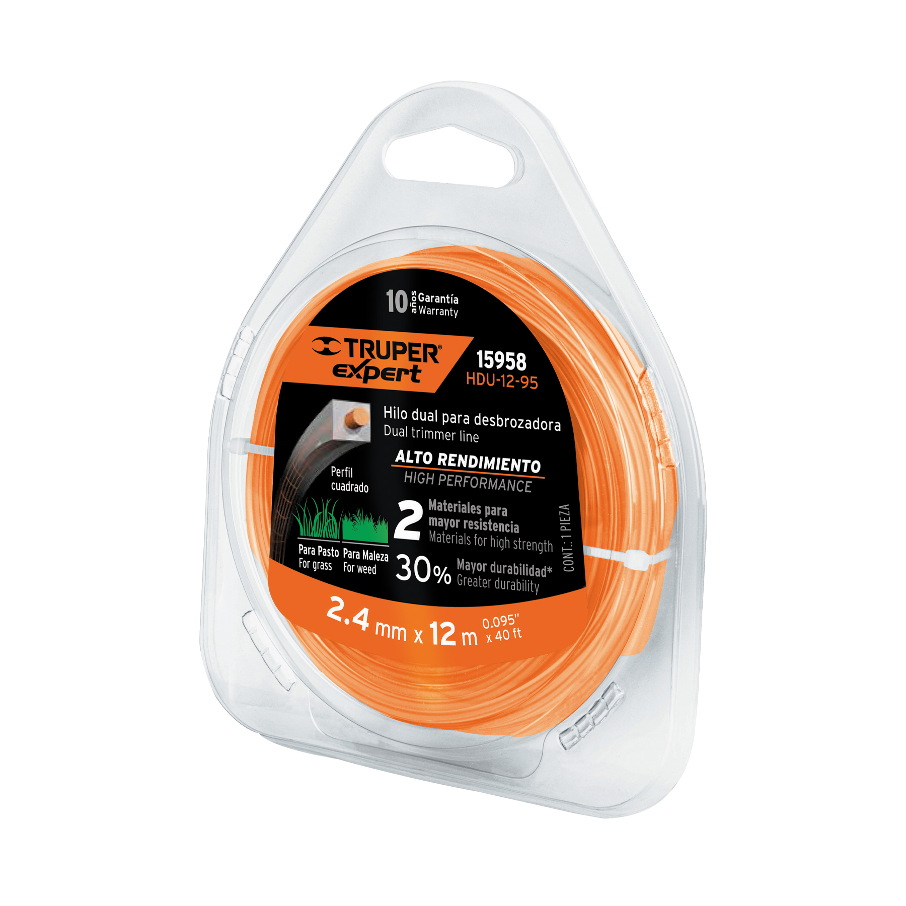 Hilo para desbrozadora  2.4 mm Naranja Truper Expert