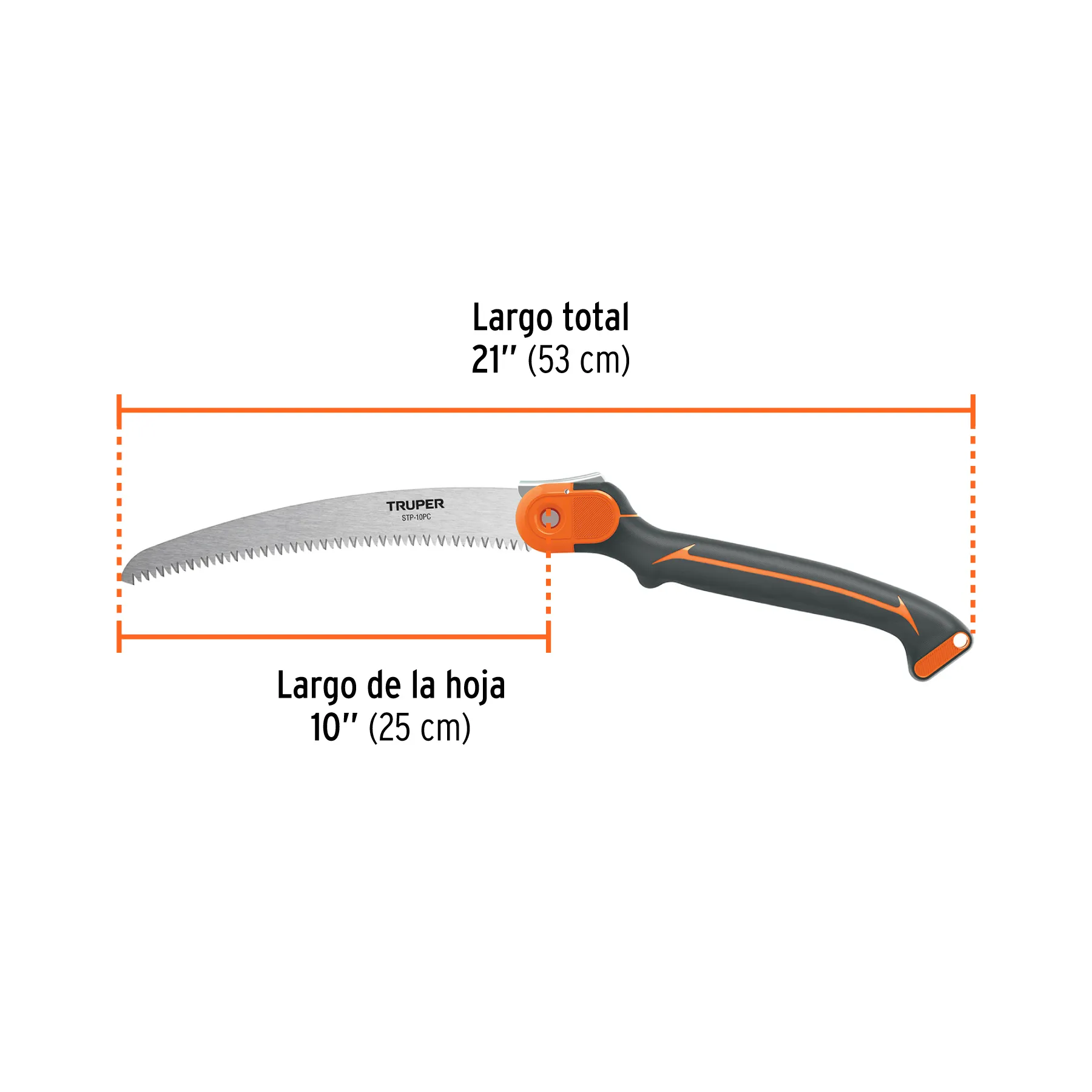 Serrucho de poda 10 " Truper Hoja curva plegable Mango plastico