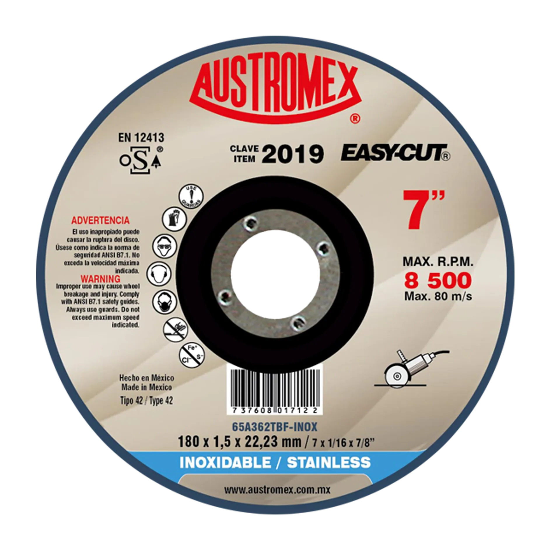 Disco de corte para metal 7 " Austromex 2019