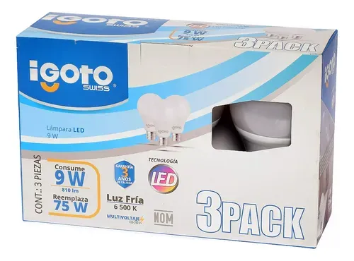 Foco LED Igoto 9 W Luz blanca Por pack 3 piezas