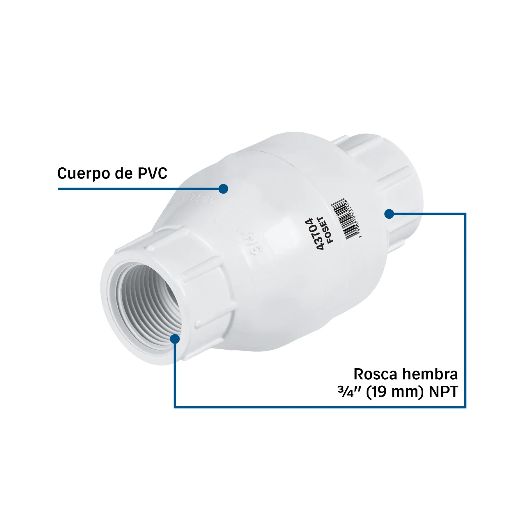 Válvula check Roscable Foset PVC 3/4 "